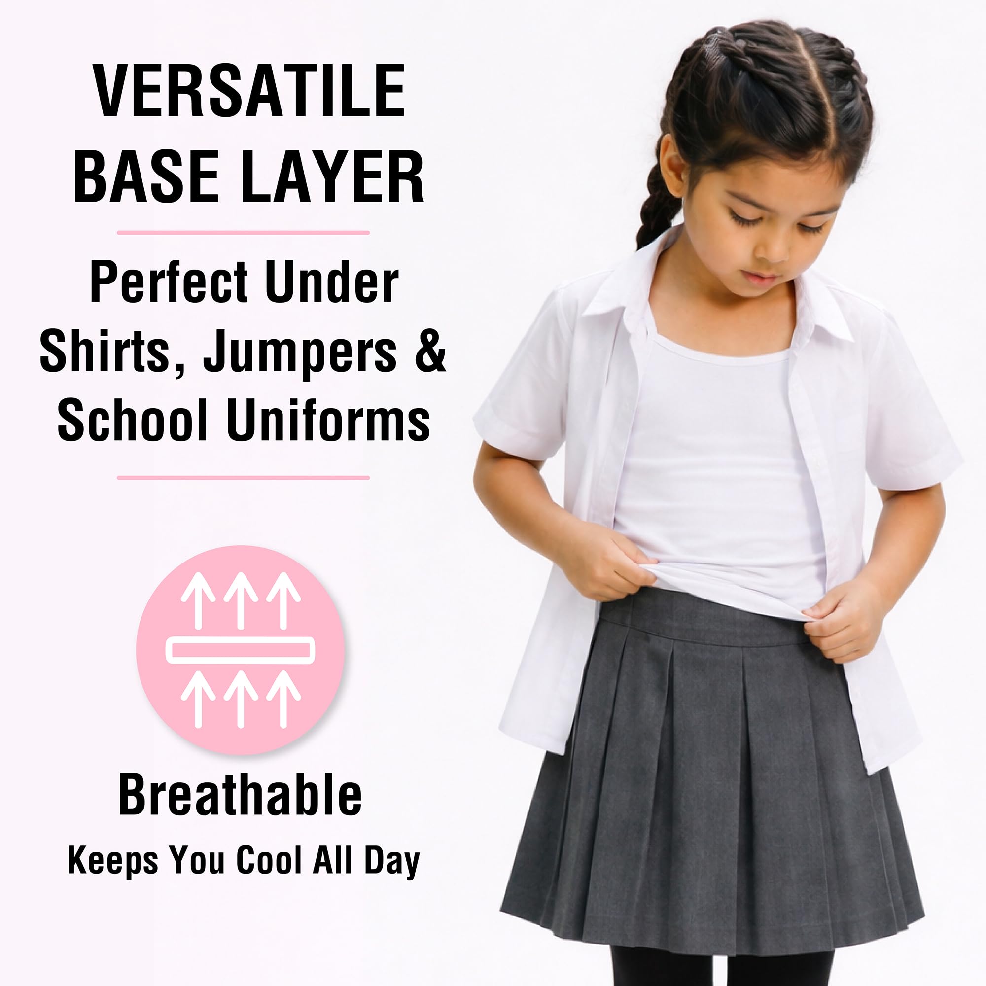 The Essentials Wardrobe Lot de 5 camisoles sans manches pour filles 100 % coton Taille 4-13 ans