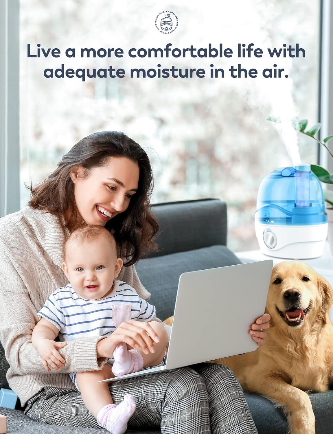 Luftbefeuchter, 2.2L Luftbefeuchter Schlafzimmer mit 360°Drehbare Düse, 28dB Leise, Auto Abschaltung und bis zu 24 Stunden, Leicht zu Reinigender, Humidifier für für ein Zimmer, Kinderzimmer Pflanzen