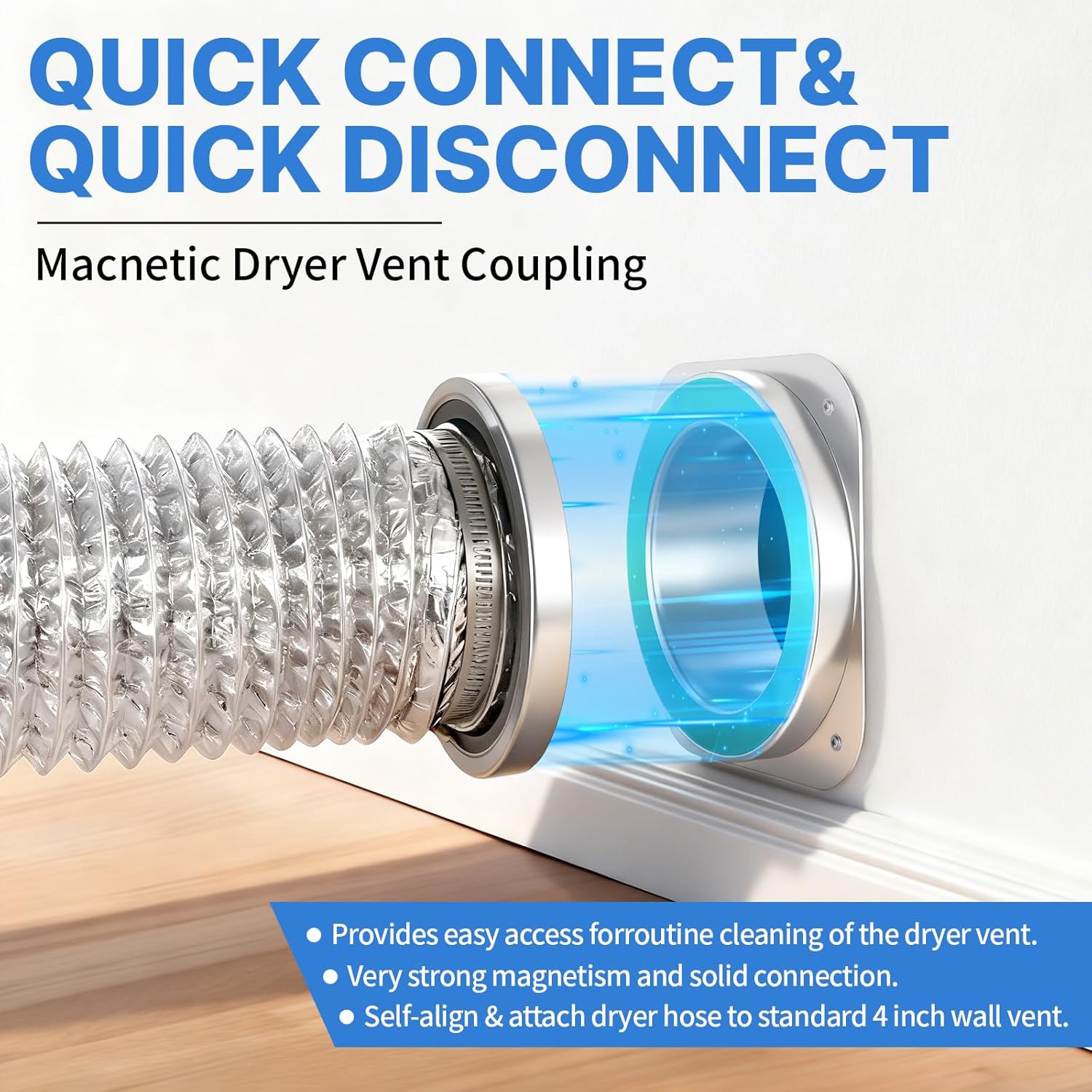 Magnetic Dryer Vent Coupling Connector Kit, DV180 Airtight Seal Coupling, Strong Magnet Quick Connection Self-Alignment Easy to Clean Included a 3ft 4" Duct & 2 Clamps - Image 3