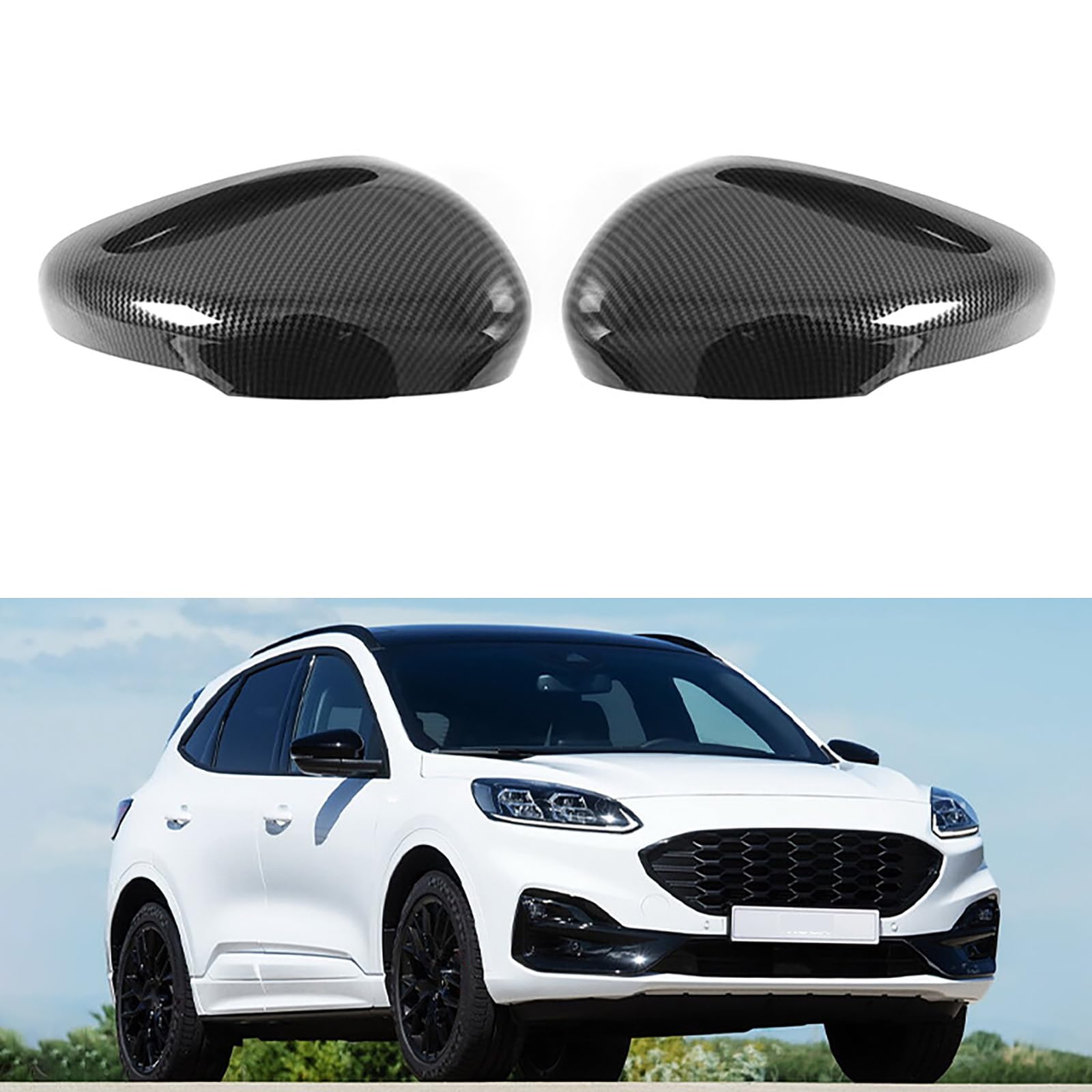 Auto Spiegelkappen für Ford Kuga MK3 2019-2024, Rückspiegelkappe, Spiegelkappen, Spiegelkappen Außenspiegel, Auto ZubehöR,Carbon Fiber Pattern