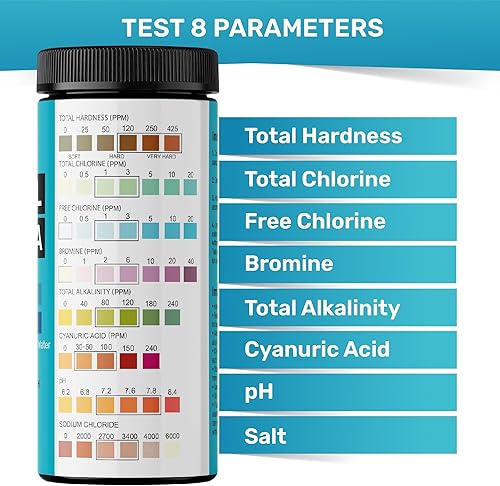 Miniatura 30 de JNW Direct - Tiras de prueba para piscina y spa, paquete de 100 tiras, prueba de pH, cloro, bromo, dureza y más, precisa prueba de agua de piscina 7