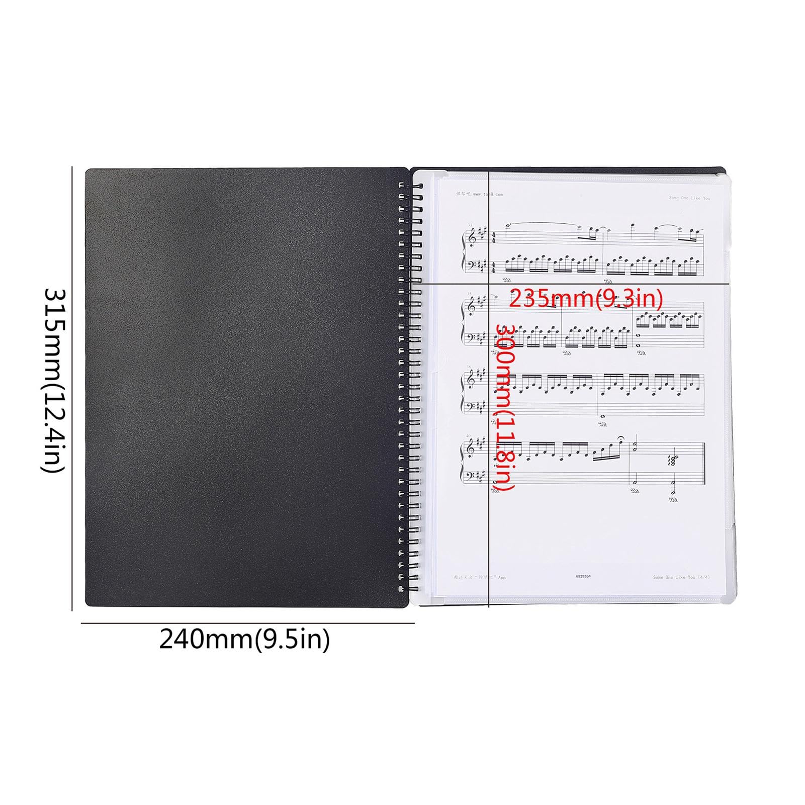 Dossier Partitions Musique A4 Noir - 20 Pages - Anneaux Acier - Protection Documents Musicaux - 12