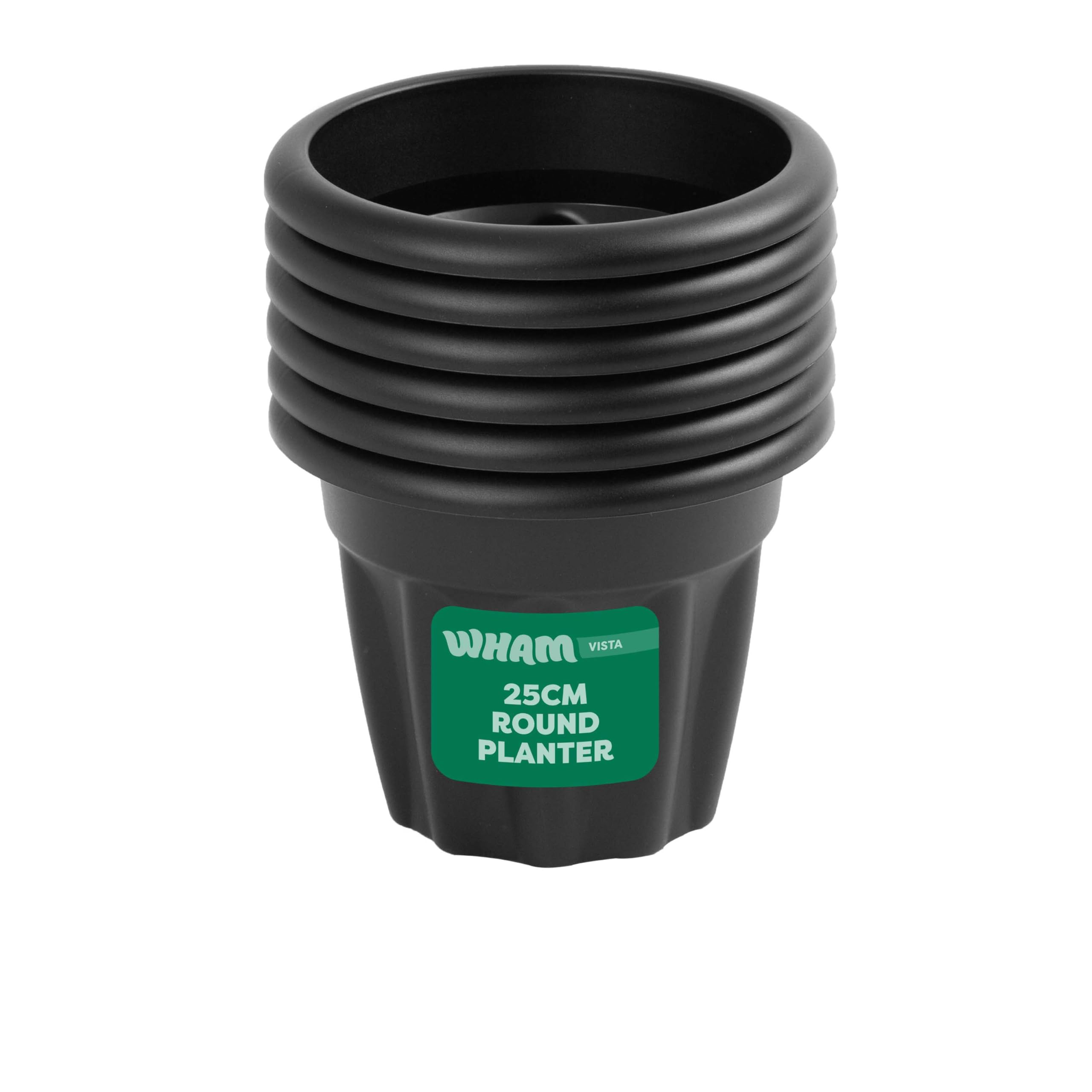 Wham Vista 6 x 25cm Round Plastic Garden Planters | 100% Recycled Plastic | Weather Resistant & Lightweight | Indoor & Outdoor Use | Drainage in UK - Slate/Black โ image 1