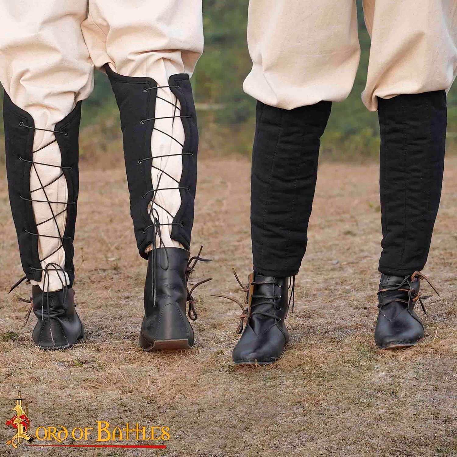 Lord of Battles Pack of Arming Cap, Padded Bracers and Padded Greaves with Fabric Strings Closure, Perfect for LARP, Renfair