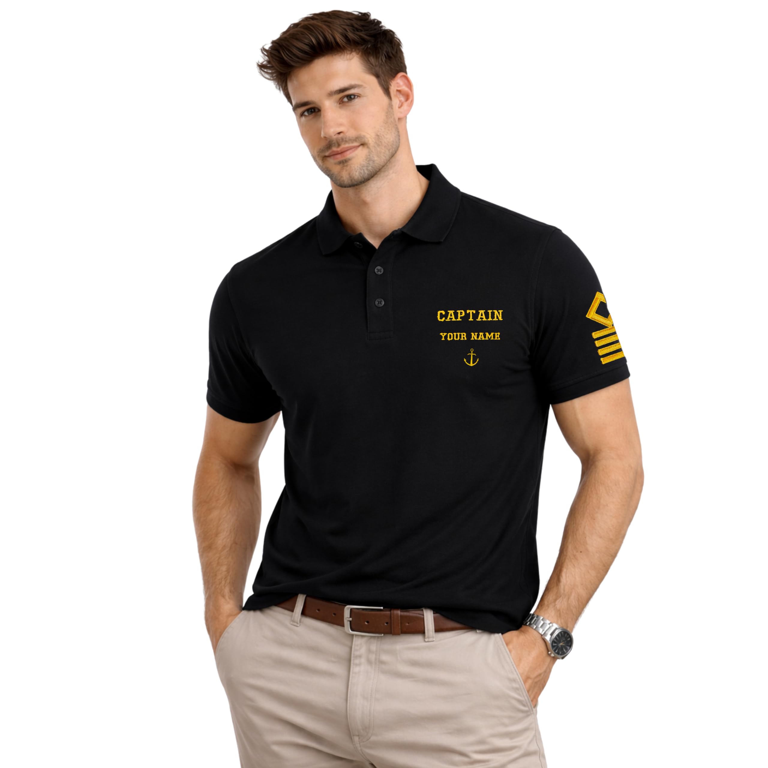 jahaazi Premium Captain Embroidered Polo T-Shirt – 100% Cotton Bio-Washed Custom Name Polo | Nautical Captain Sleeve Design-picture-43