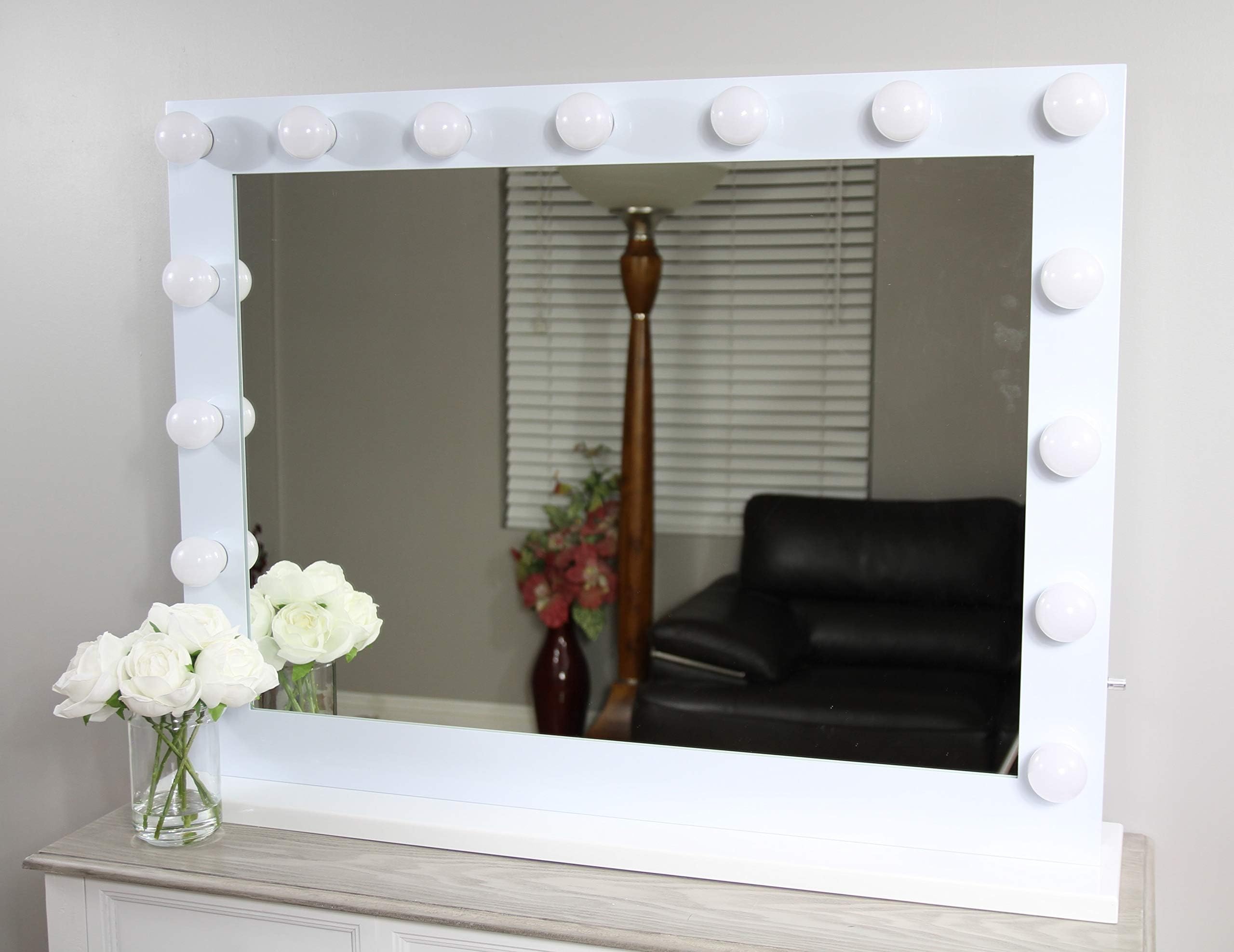 XLarge White Hollywood Vanity Mirror 39 x 29 with 15 LED Lights included with Dimmer and 2 Plug-in Electric and USB Ports