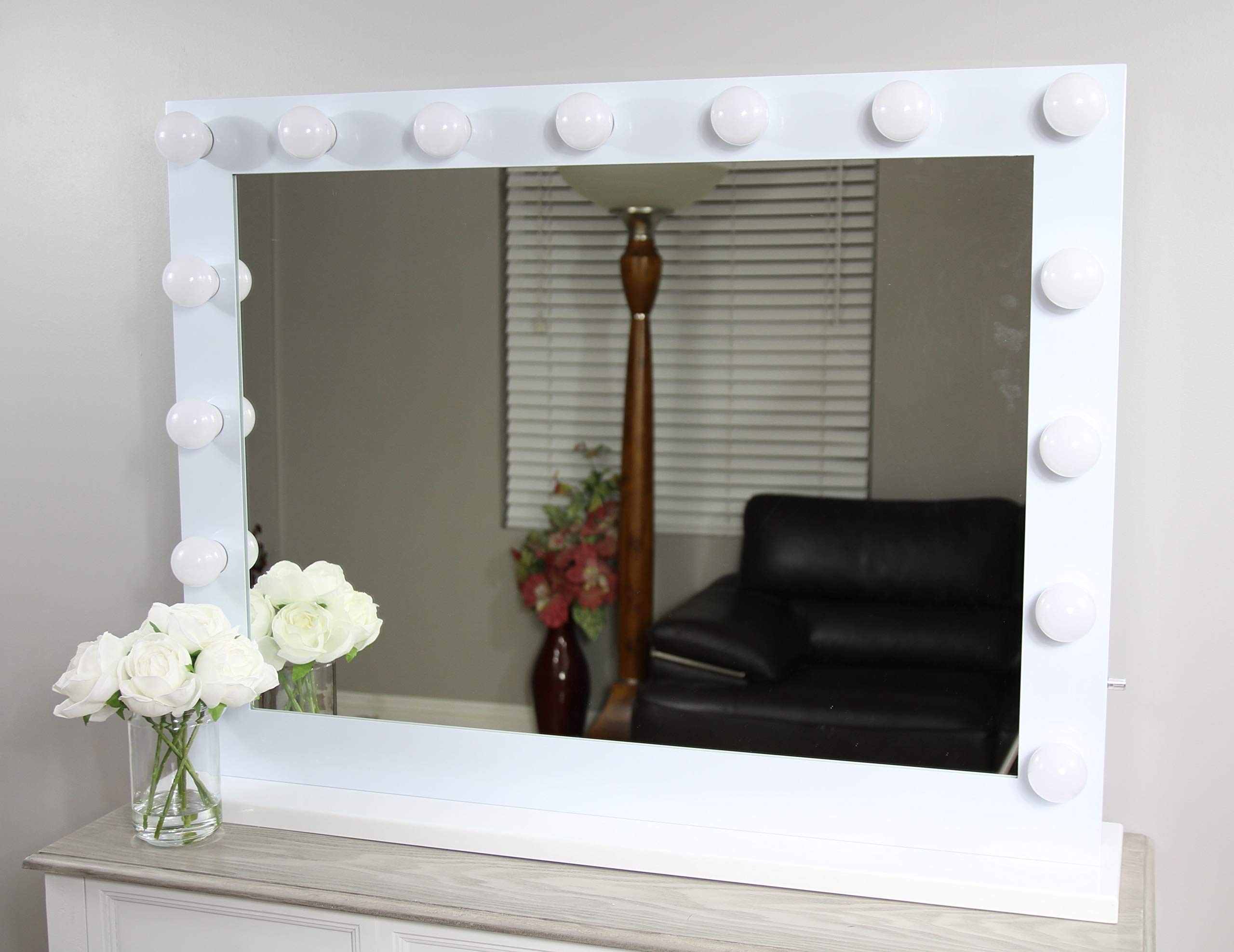 XLarge White Hollywood Vanity Mirror 39 x 29 with 15 LED Lights included with Dimmer and 2 Plug-in Electric and USB Ports