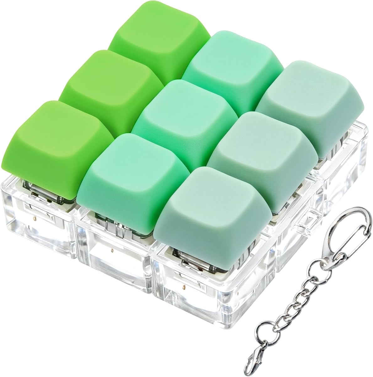 Keyboard Fidget Toy, Keyboard Fidget Keychain 9-in-1 Keyboard Decompression Button Finger Clicker Toys Stress Relief Fidget Gifts (3 Colors- Green)
