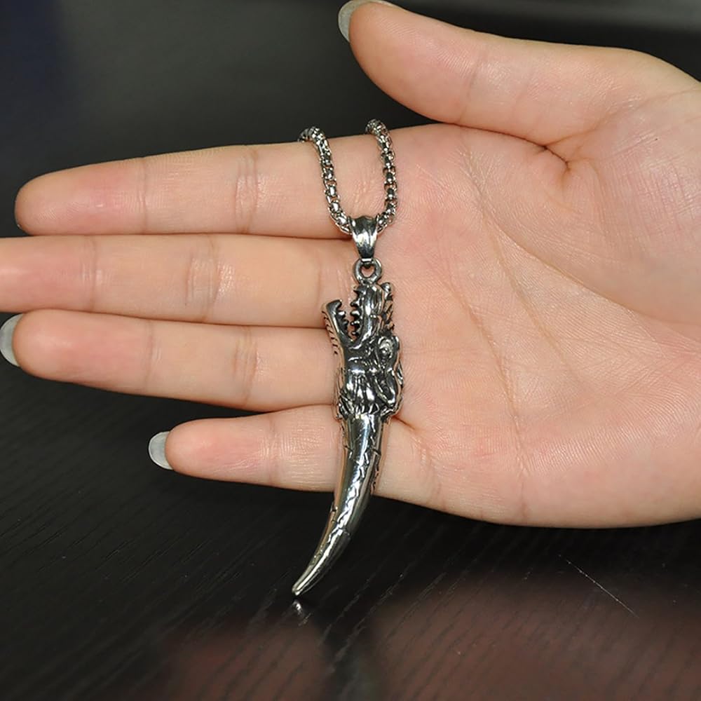 Amazon | ezsonaメンズドラゴンヘッドウルフ歯のペンダントネックレス