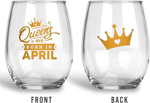 Miniatura 2 de BAD BANANAS Queens Are Born In April - Copa de vino sin tallo de 21 onzas, regalos de cumpleaños de Aries y Tauro para mujeres, regalos de reina de