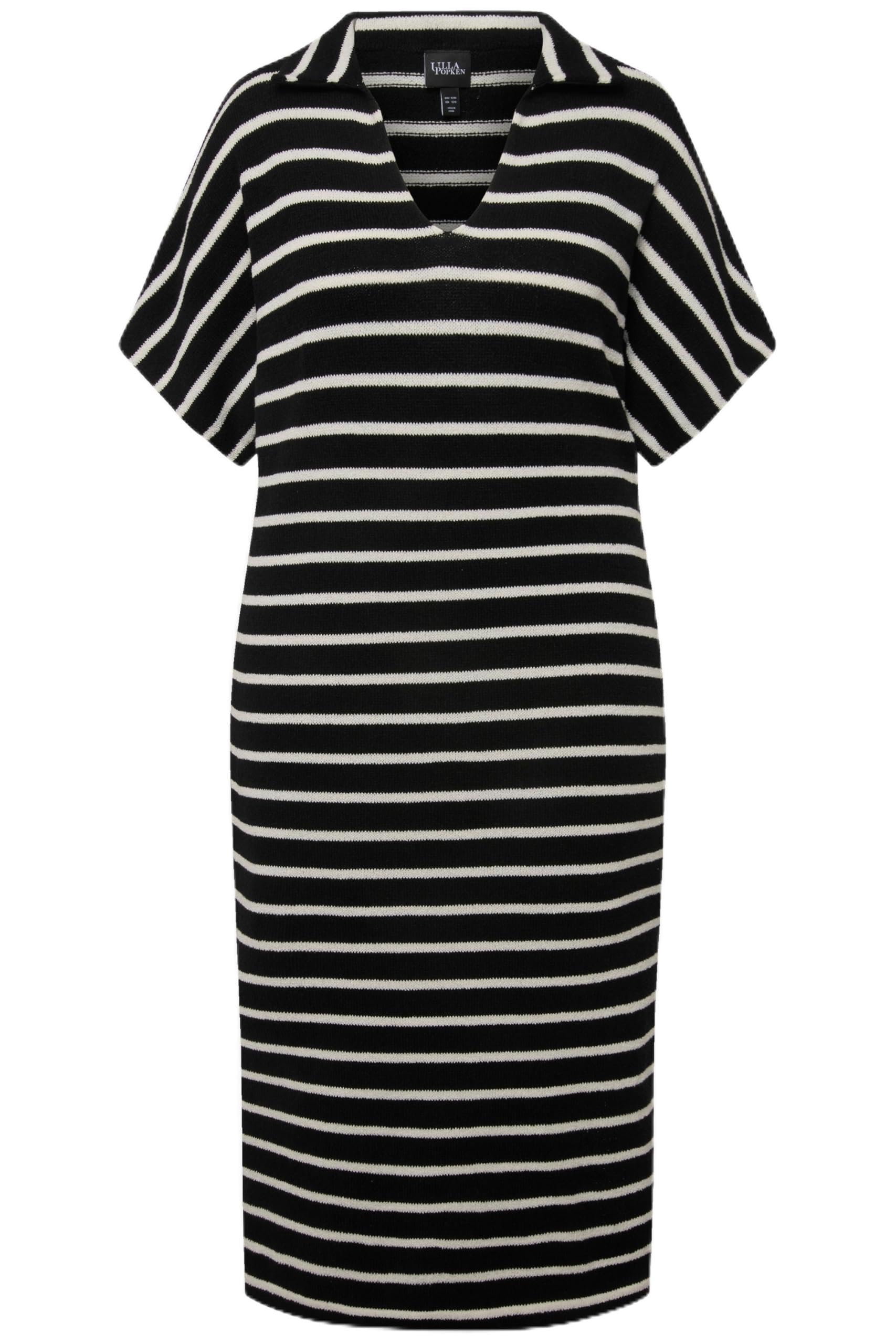 Ulla Popken Damen große Größen Übergrößen Plus Size Strick-Midikleid, Ringel, Hemdkragen, Halbarm 830392