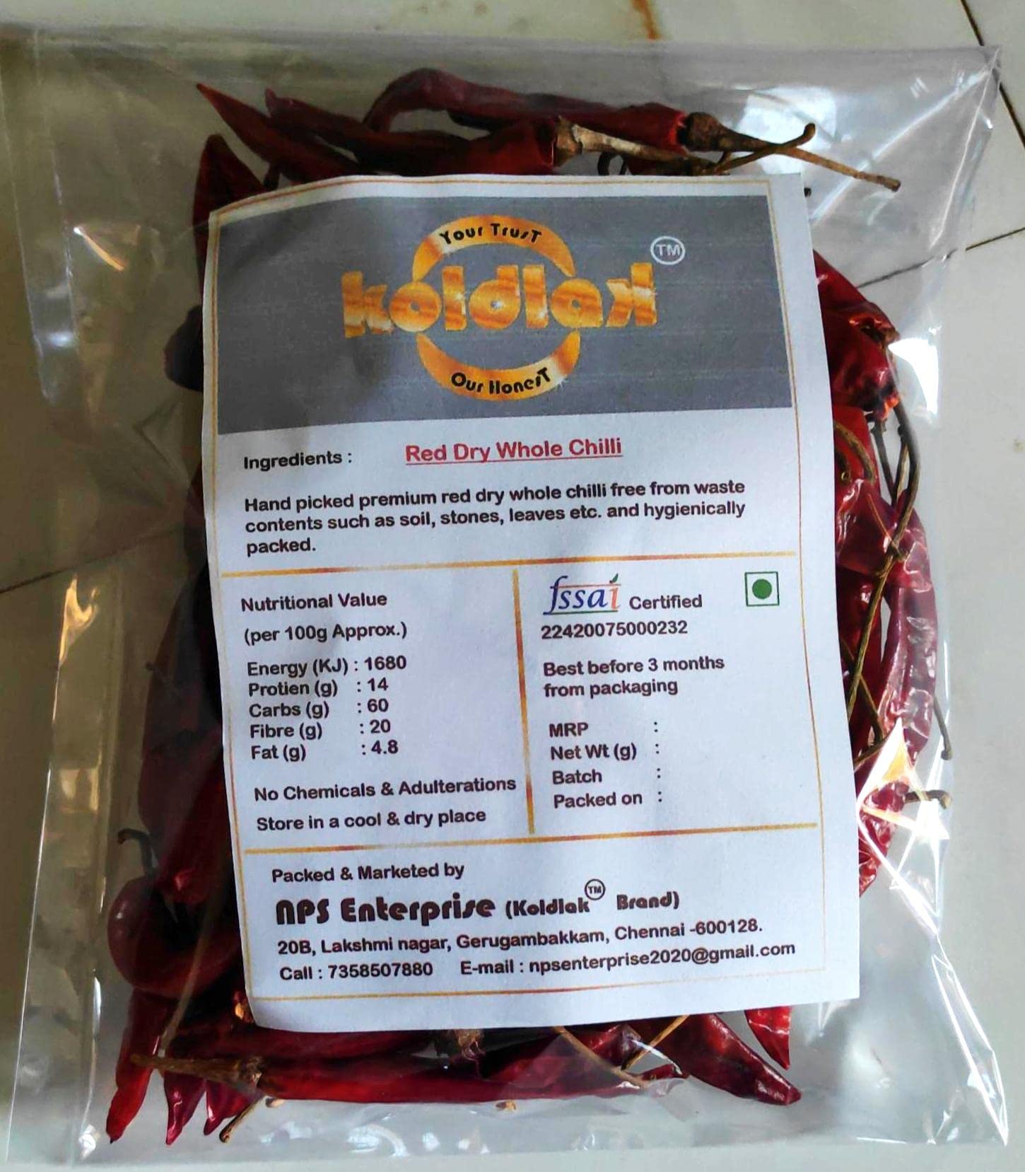 NPS Red Chilli Long Whole | lal mirchi | Full Neetu Milagai Premium Chili, 500 g in Loose