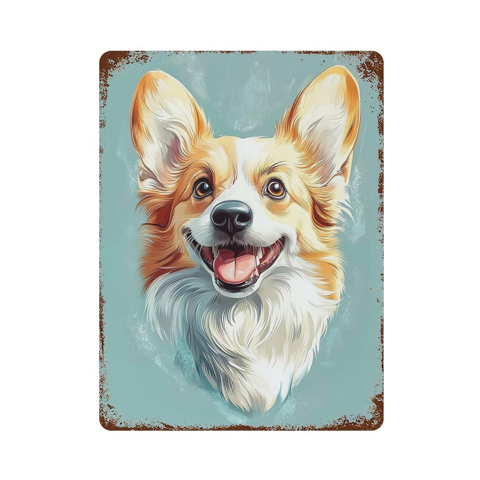 Rust Effect Welsh Corgi Portrait Aged Metal Wall Plaque 15.7"x11.8", Old School Wall Decor for Patio, Garden Room And Bar Decor