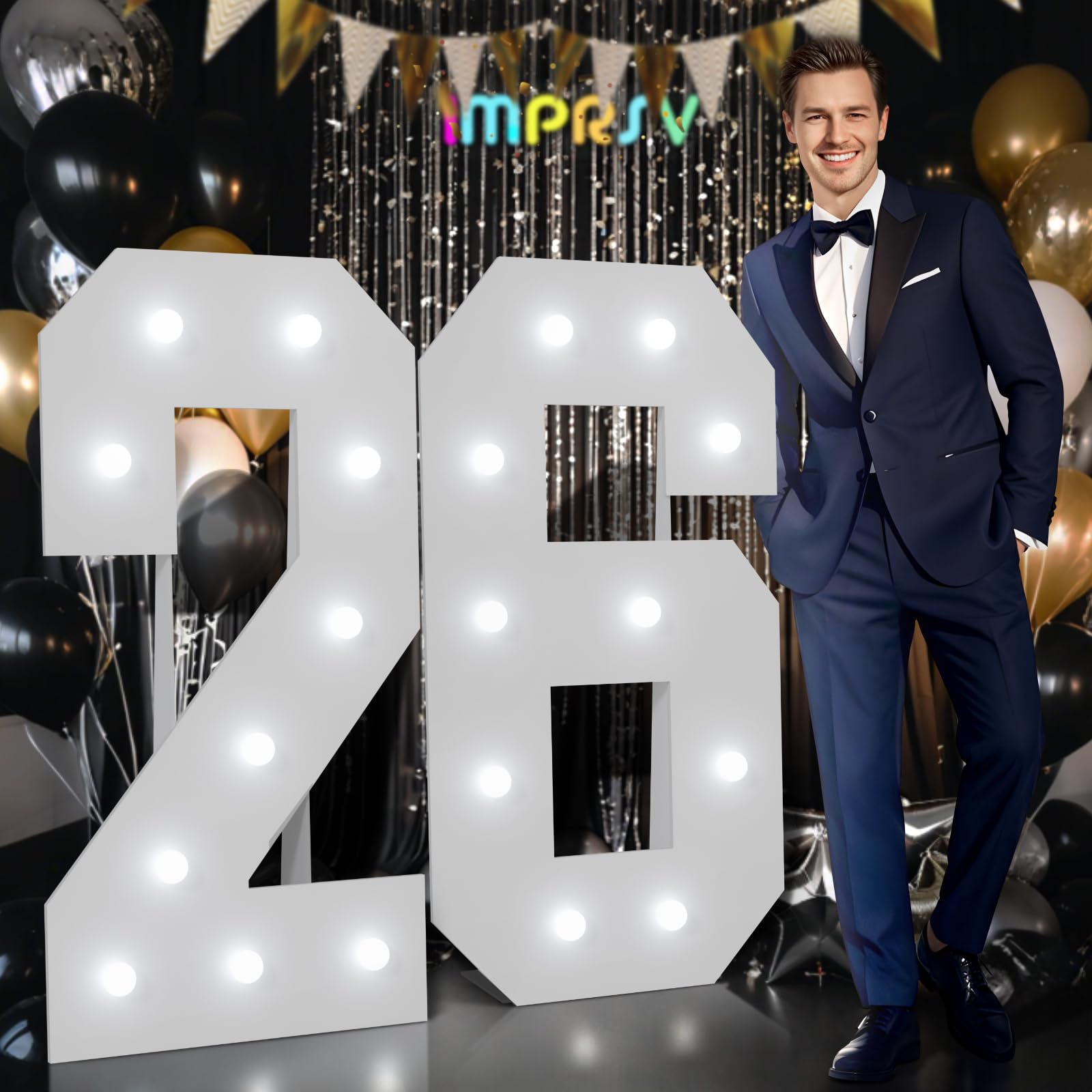 Marquee Numbers 26th-Birthday Decorations: Graduation 2026 New Years Decorations Large 4ft Light up Number Balloon for Party Birthday Decoration Foam