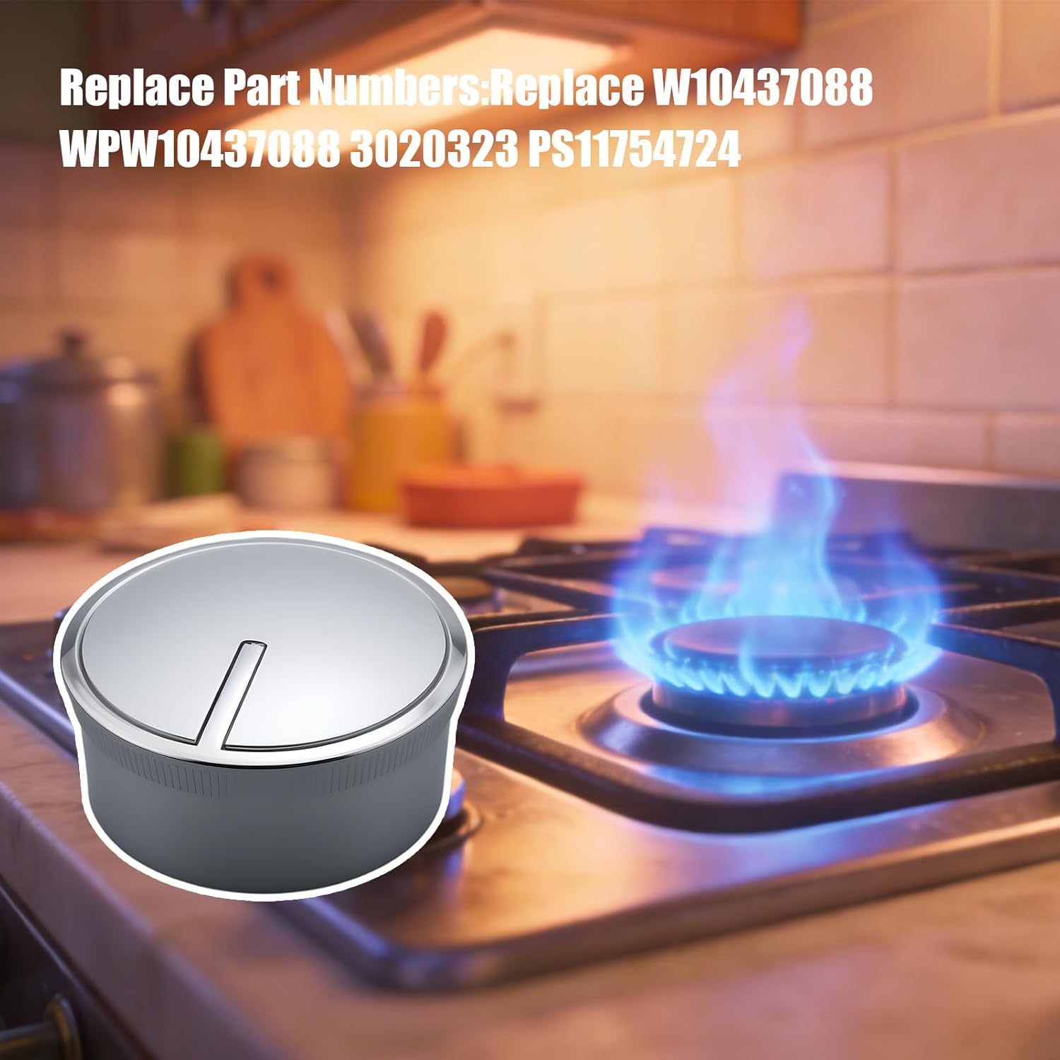 4 Pcs WPW10437088 W10437088 Range Surface Burner Control Knob Compatible with Whirlpool Ranges Knobs, Replace W10437088 3020323 PS11754724