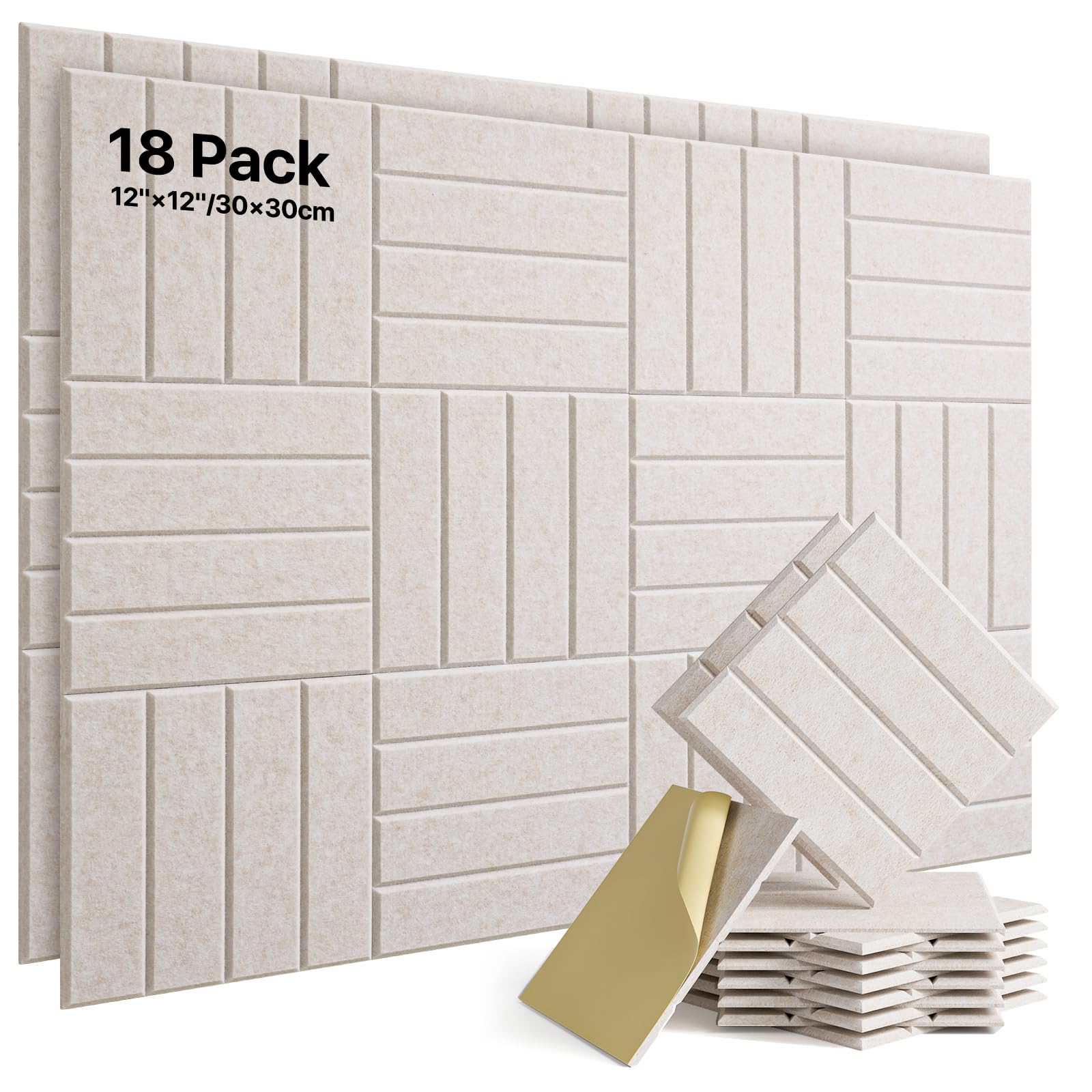 Soundsbay Sound Proof Foam Panels for Walls Self-Adhesive, 18-Pack 12"X12"