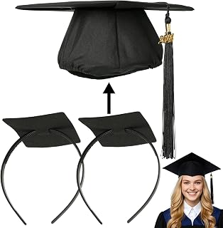2 Pack Graduation Cap Headband,Black Anti-Fall Firm Hairband with Adhesive Insert,Secures Graduation Cap&Hairstyle, Essential Hat Accessories for Graduates,Students,Girls,Not including Caps
