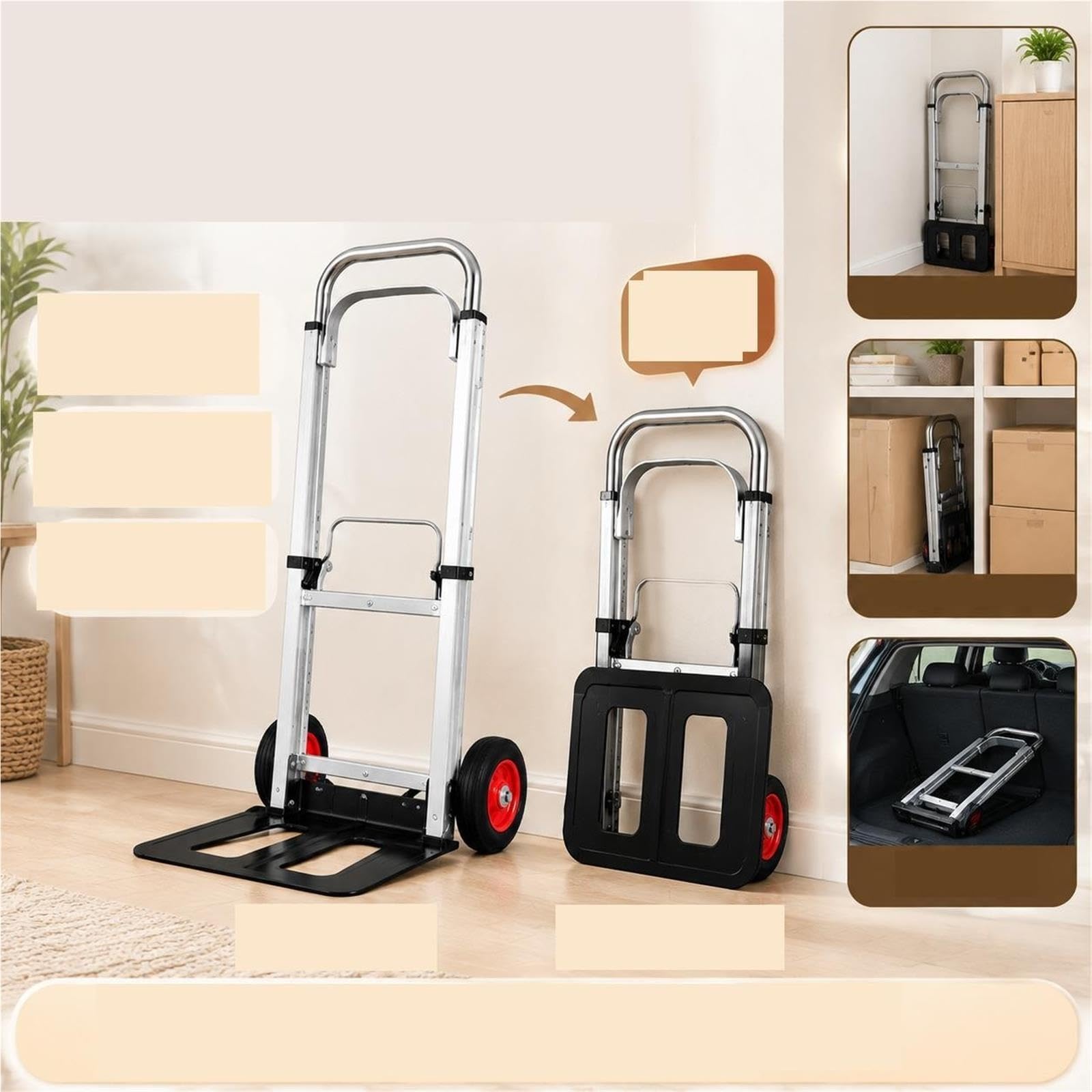 Rodillo de Transporte para Muebles Carretilla de Mano Plegable, Carrito portátil Aluminio Ligero con asa