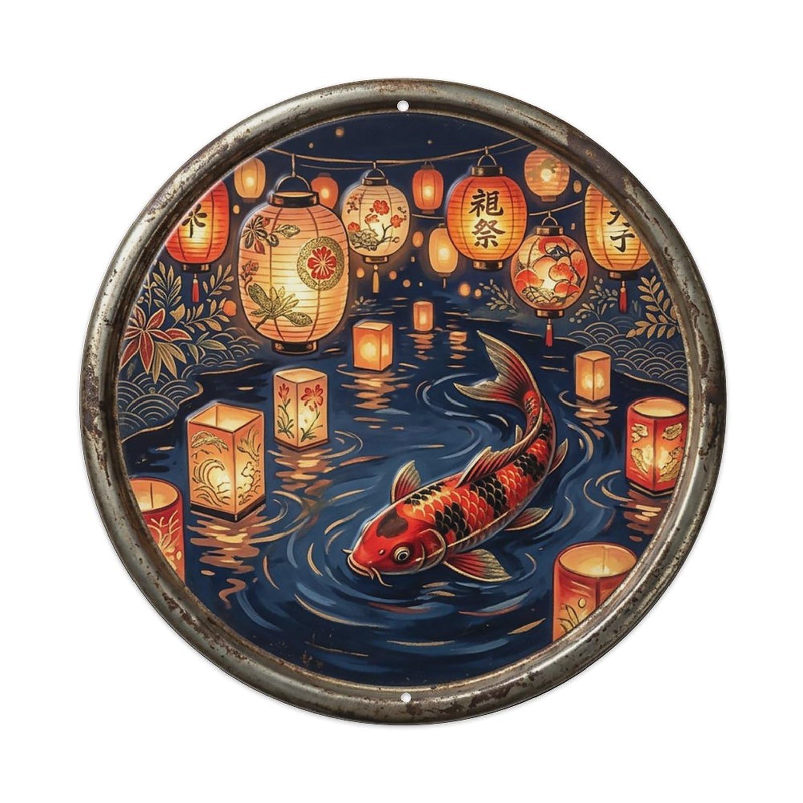 Floating Lantern Festival Koi Fish Metal Tin Sign