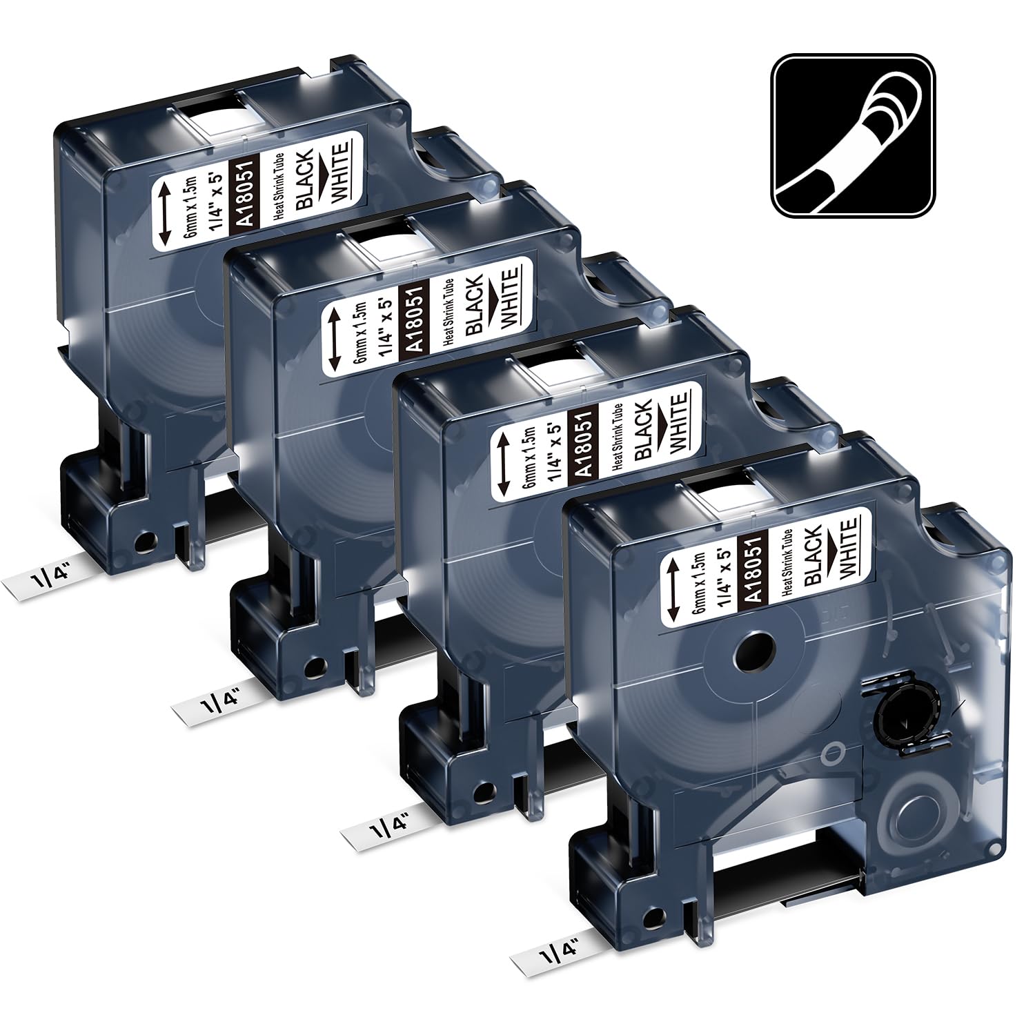 Anycolor Compatible with Dymo 18051 1/4" Rhino Heat Shrink Tube 6mm a18051, Work with DYMO Industrial Label Maker 4200 5200 5000 6000 1000, Black on