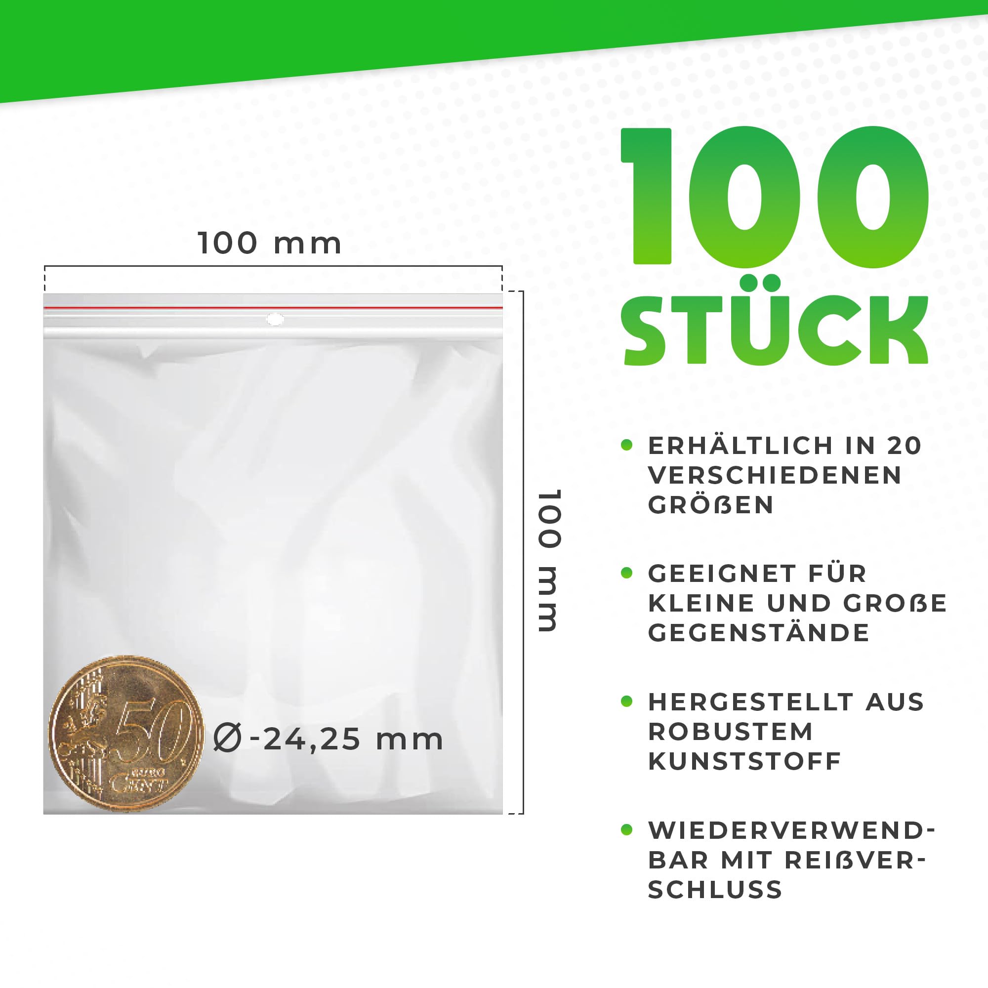100 Transparente Reißverschlussbeutel – 30,5x43,2cm, 4mm Dick, Wiederverschließbar, Wasserdicht