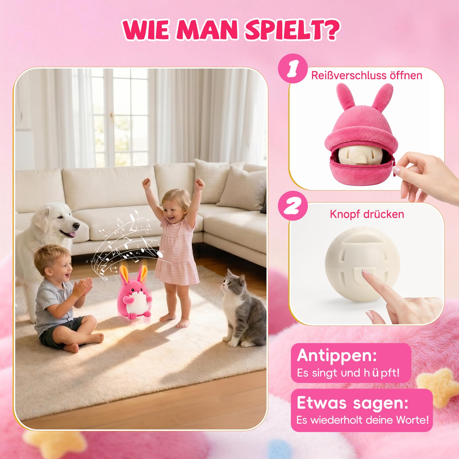 SAIMAND Baby Spielzeug 6-12 Monate, Hase Kuscheltier, Musikalische Spielzeug ab 1 2 Jahr, Tummy Time Toys Sensorik Babyspielzeug ab 6 7 8 9 10 12 Monate, Neugeborenes Geschenk Mädchen Junge (Rosa)