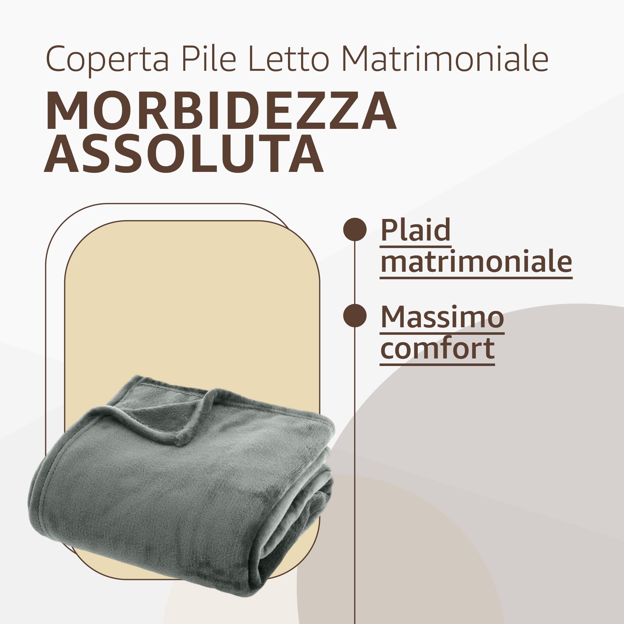 SONIT - Plaid Matrimoniale in Pile - Coperta in Pile Autunnale e Invernale - Coperta Matrimoniale 200x230 cm - Plaid Divano e Letto Grigio
