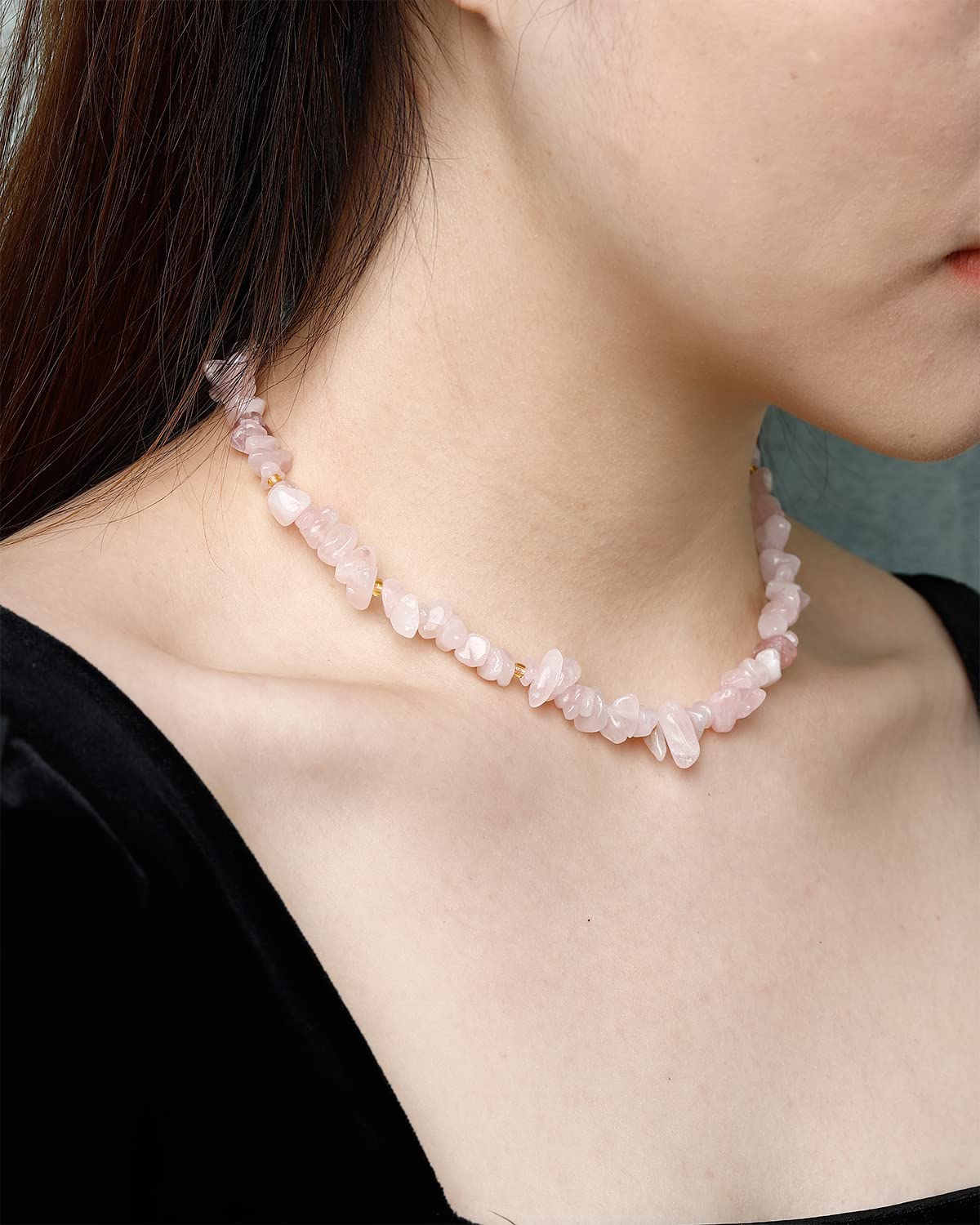 Jewboo Crystal Tumbled Chip Stone Chakra Necklace for Women Healing Crystals and Gemstones Bring Wealth and Luck Balance Meditation Jewelry Gifts (Rose Quartz) - Image 3