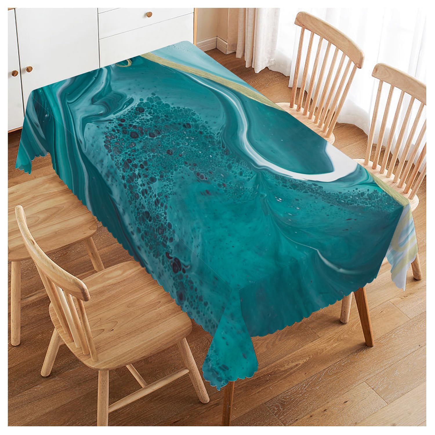 Walmsco Tablecloth Turquoise Gold Marble Pattern Decor For Dining Room Kitchen Rectangular Table Cover 132 * 178cm
