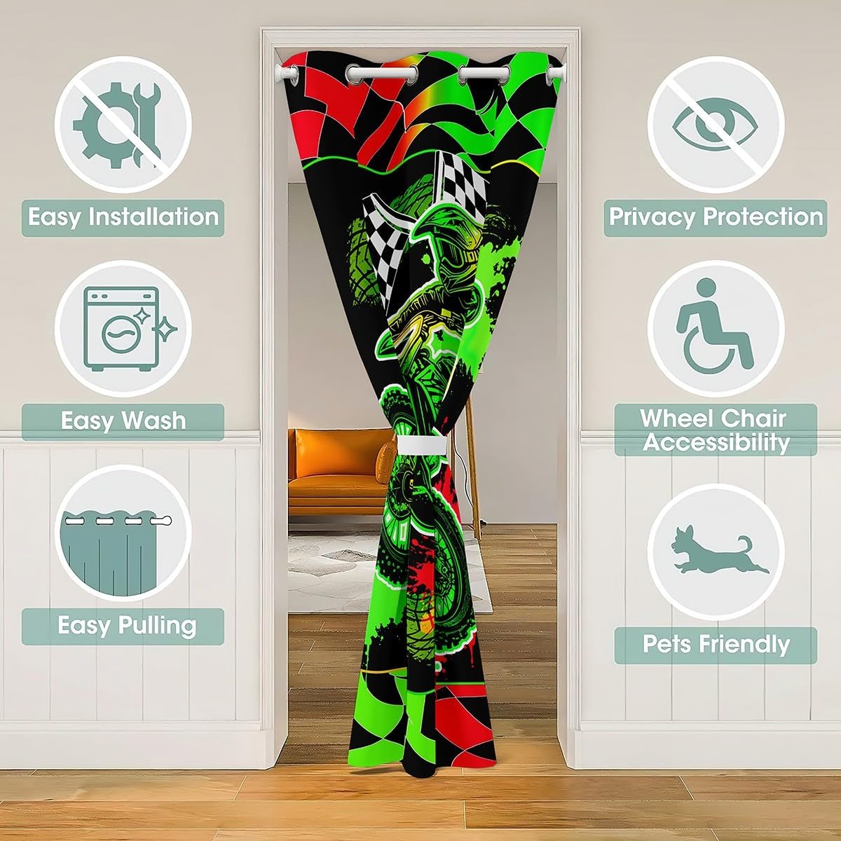 Feelyou Kids Boys Dirt Bike Closet Door Cover Curtain for Bedroom Living Room,Extreme Sports Motocross Door Curtain for Doorway Privacy 1 Panel, 34"x80" for Motocross Rider Room Blackout Curtain