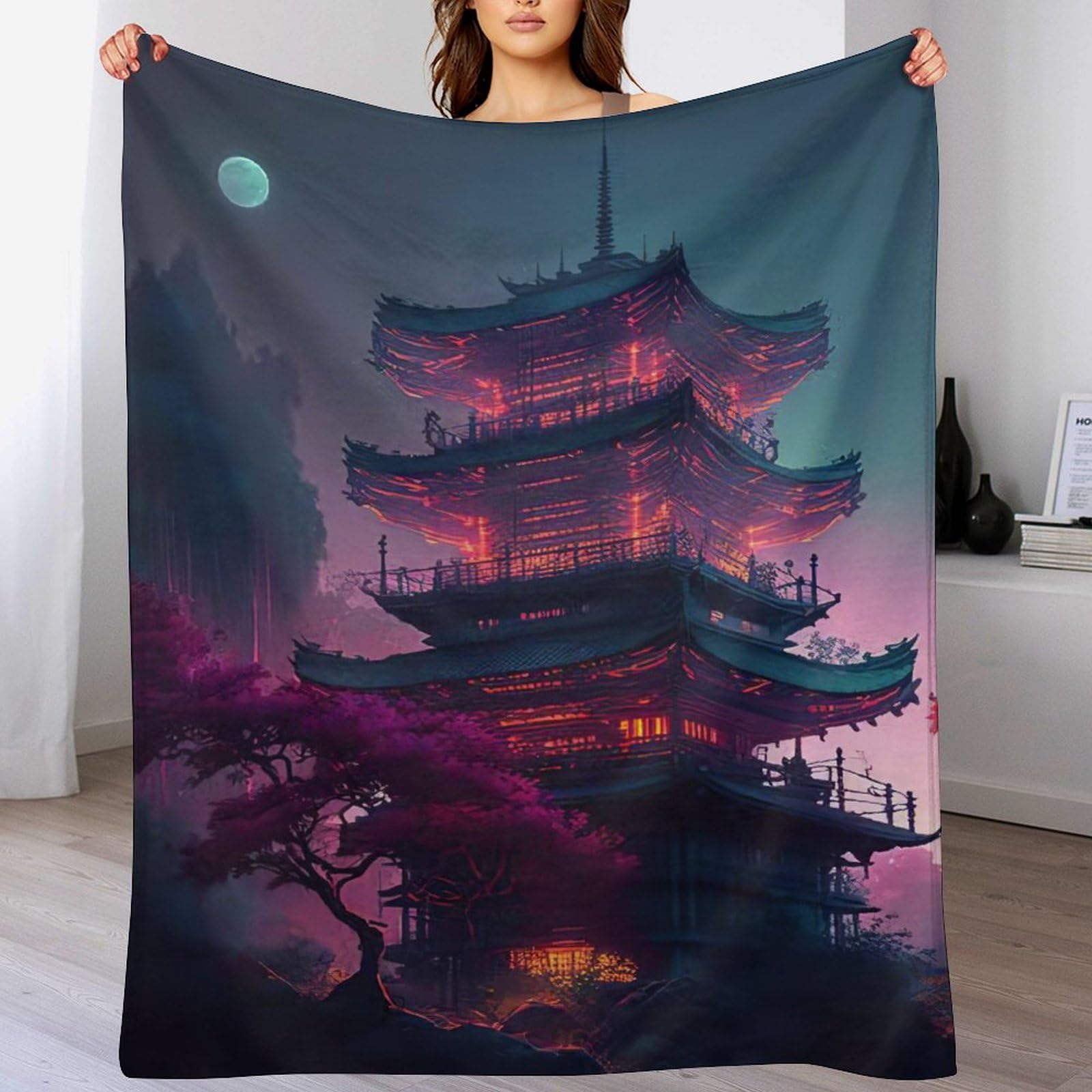 Couverture paysage chinois douce idéale pour vos soirées cocooning sur le canapé du séjour