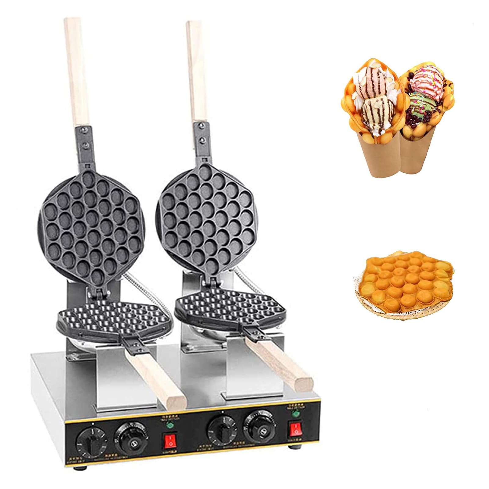 WhAeoy Gaufrier À Bulles Commercial, Angle De Rotation : 180 ° + Réglage De La Température : 50-250 ℃, Plage De Temps : 0-5 Minutes + Nid D'œufs : 30 X 25 Mm, pour Snack, Café, Maison,A