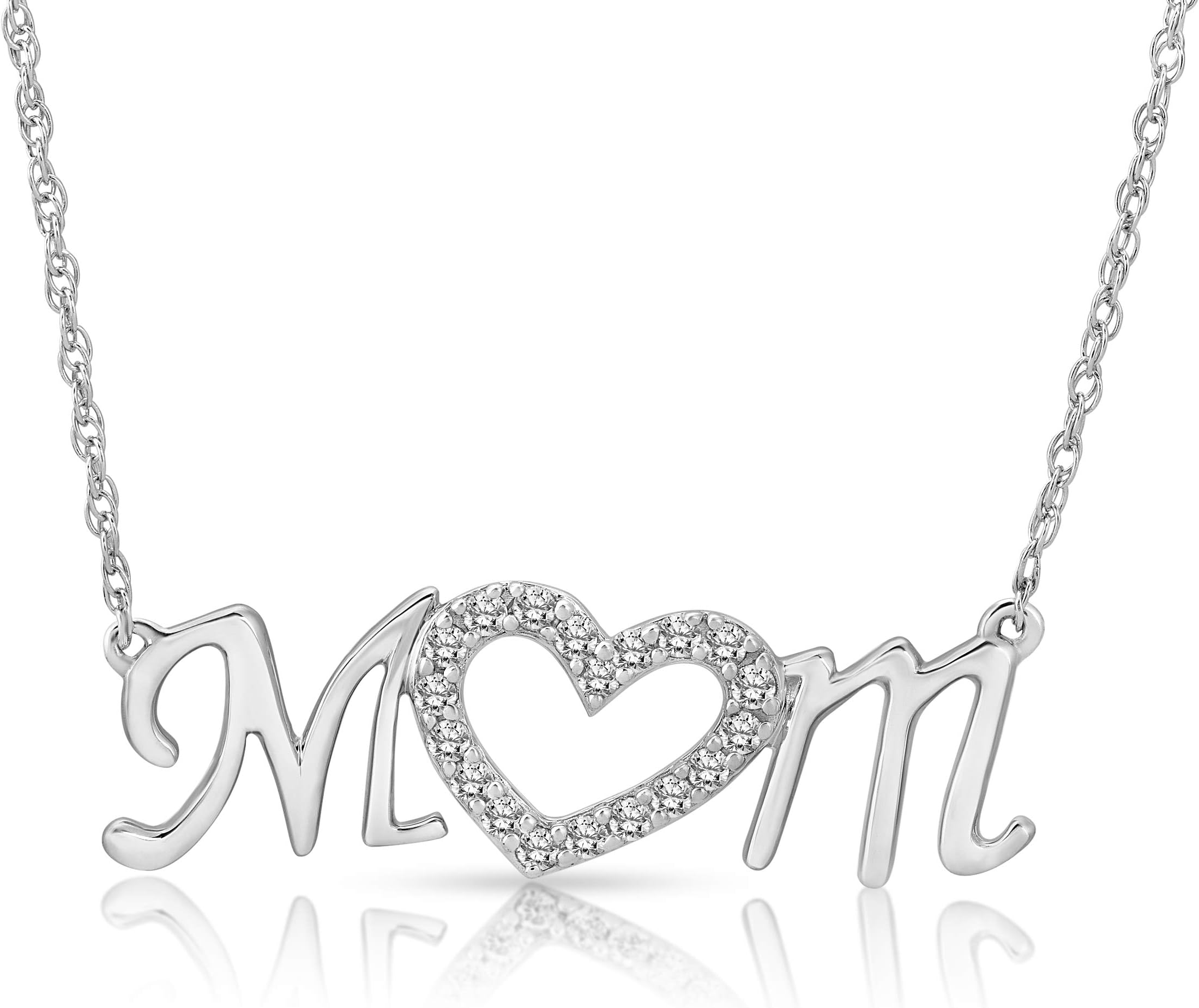 ARAIYA FINE JEWELRYSterling Silver Diamond Mom Heart Pendant Necklace (1/6 cttw, I-J Color, I2-I3 Clarity), 18''
