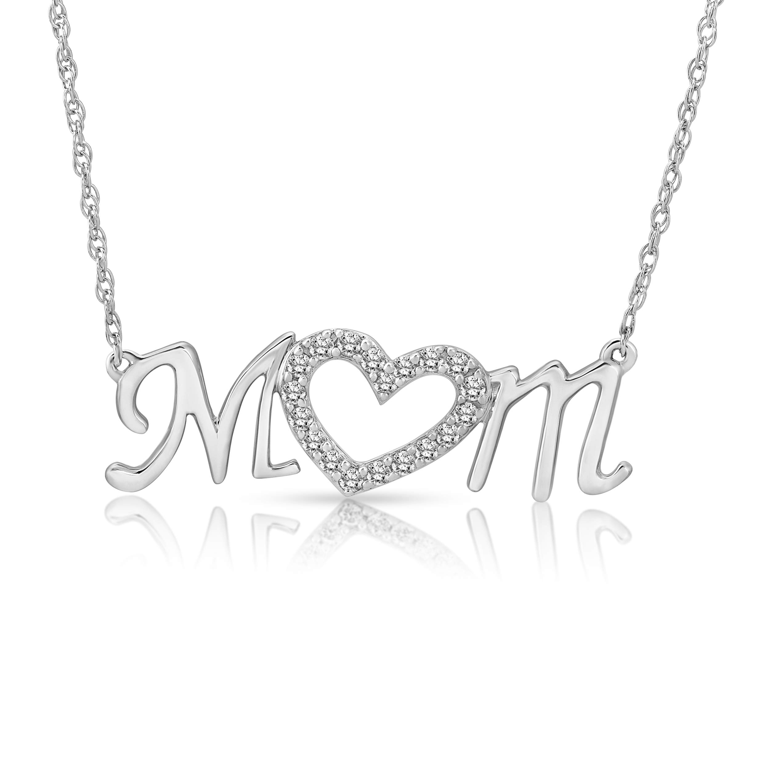 ARAIYA FINE JEWELRYSterling Silver Diamond Mom Heart Pendant Necklace (1/6 cttw, I-J Color, I2-I3 Clarity), 18''
