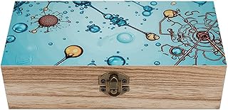 Abstraction Biology Chemistry Wooden Keepsake Box with Lids Wood Storage Box with A Hinged Lid Decorative Boxes Table Large Rectangular Organizer Container for Jewelry Photos Craft