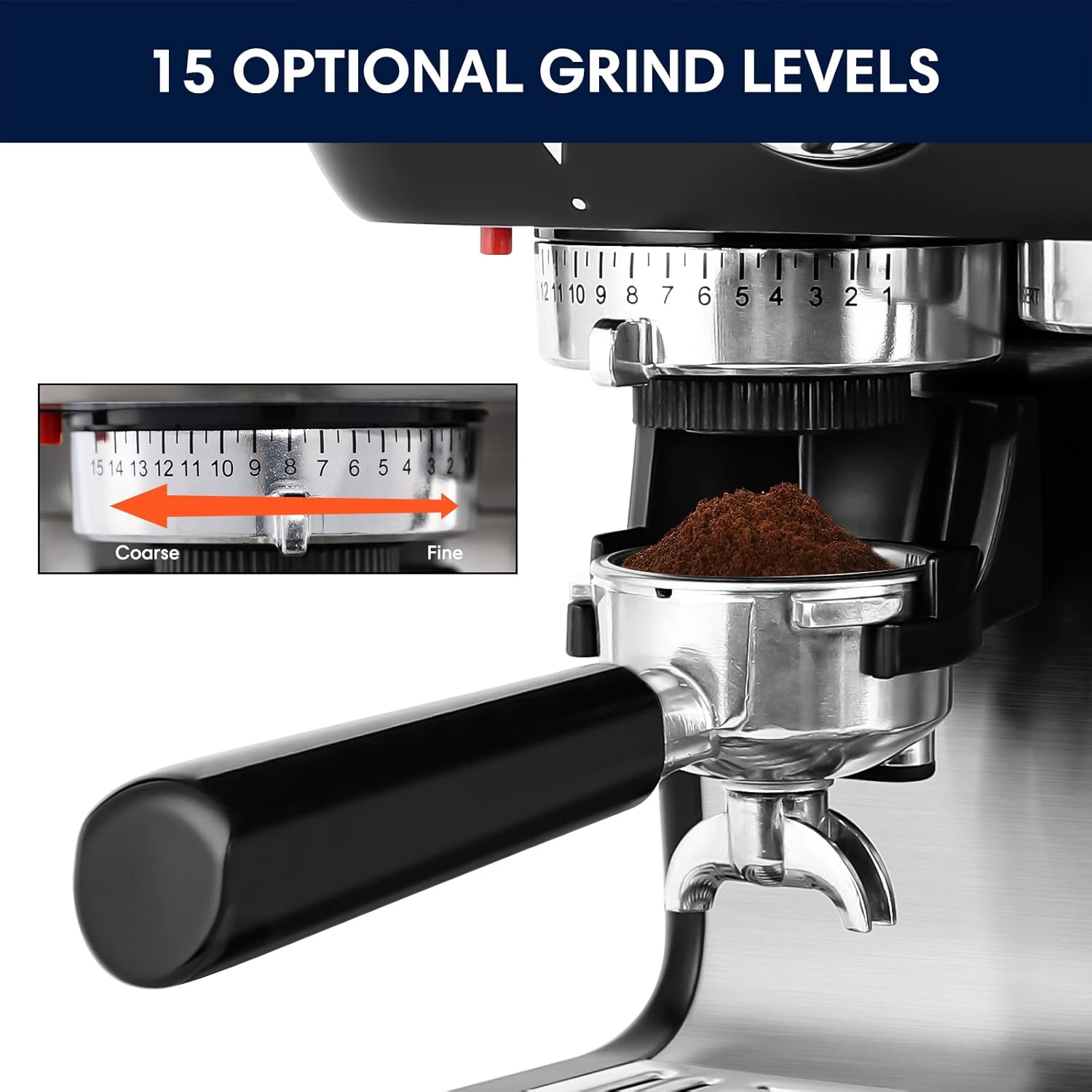 Espresso Machine with Grinder and Milk Frother, 20 Bar Semi Automatic