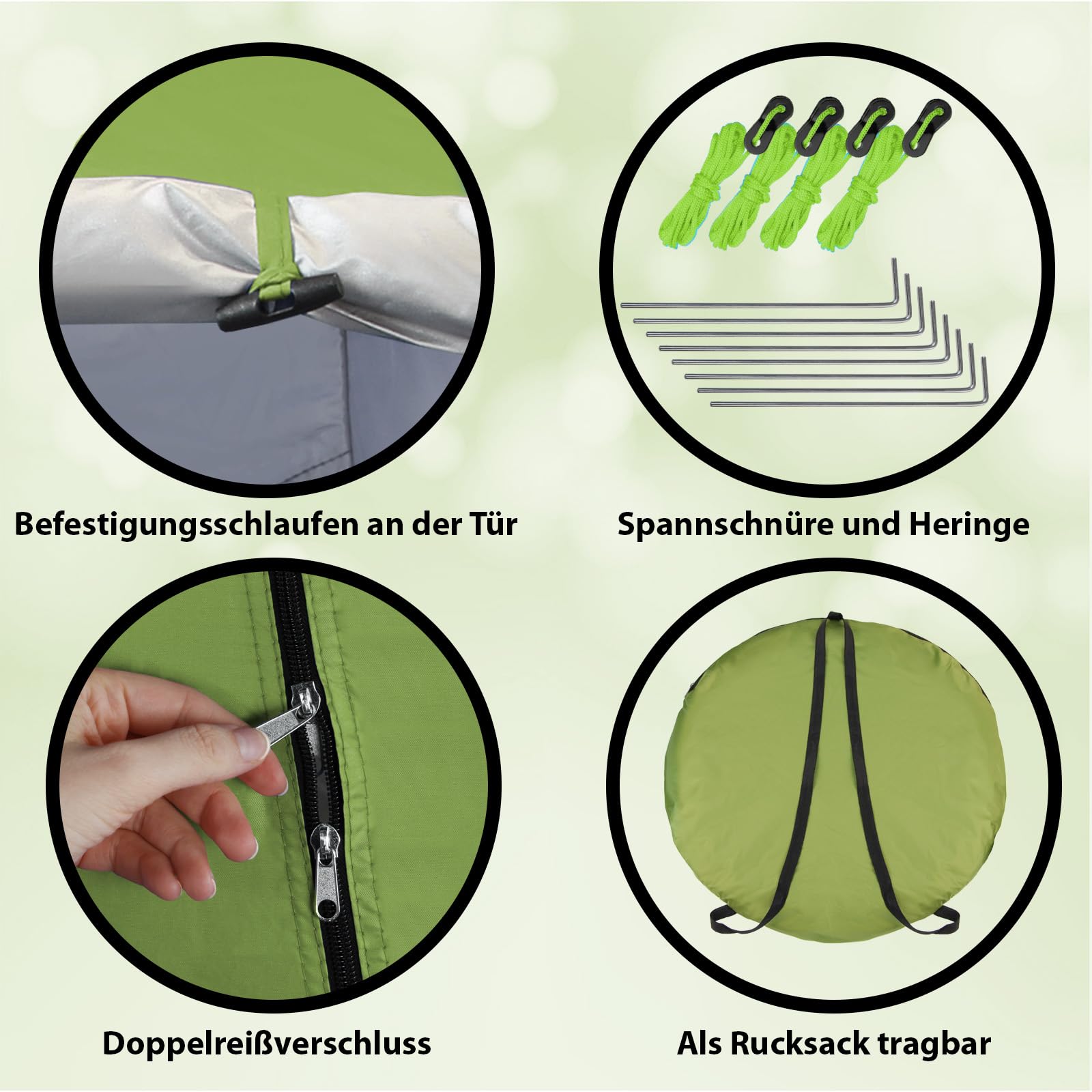 Montafox Multifunktionszelt Pop Up Zelt 2m Hoch XXL Toilettenzelt Groß Boden Abnehmbar Duschzelt Umkleide Wurfzelt Outdoor Camping WC Zelt Tragbar Mobile Umkleidekabine, Farbe:Green