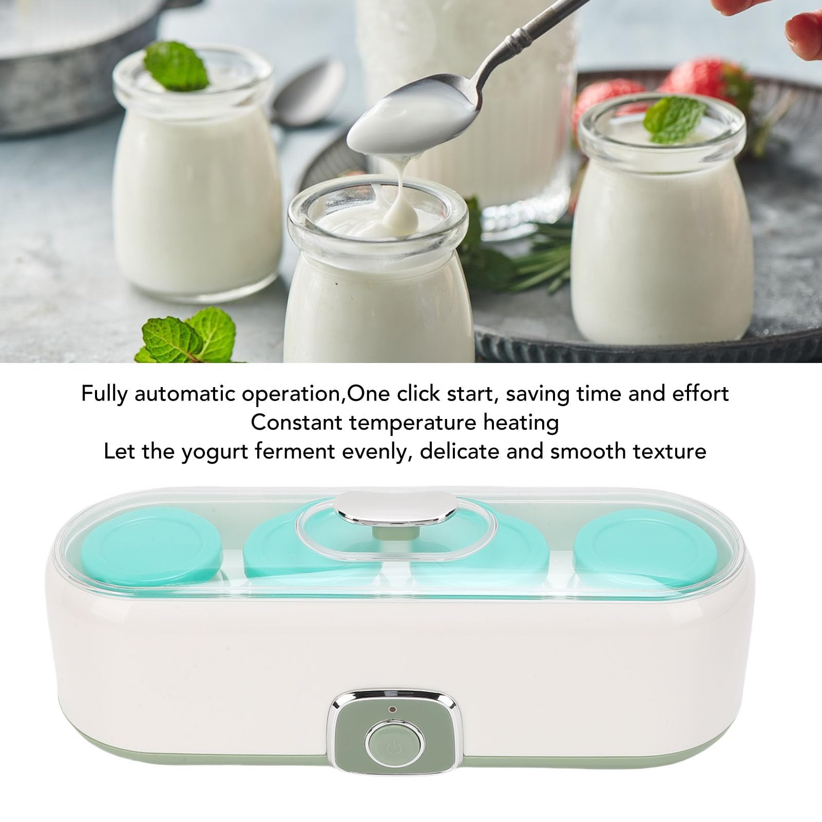 FILFEEL Automatische Joghurtmaschine mit 4 Gläsern – Elektrischer Fermenter für Hausgemachten Joghurt Natto und Reis – Kompaktes One-Touch-Küchengerät – 180 Ml Pro Glas – 220–240 V