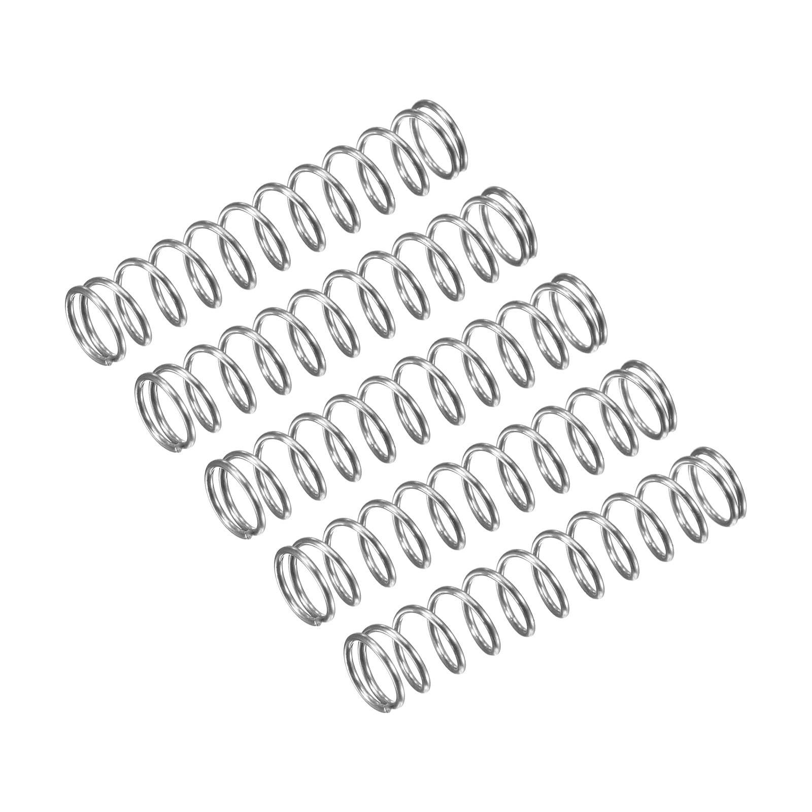 uxcell Compression Spring, 5Pcs 304 Stainless Steel, 5mm OD, 0.5mm Wire Size, 25mm Free Length, Silver Tone