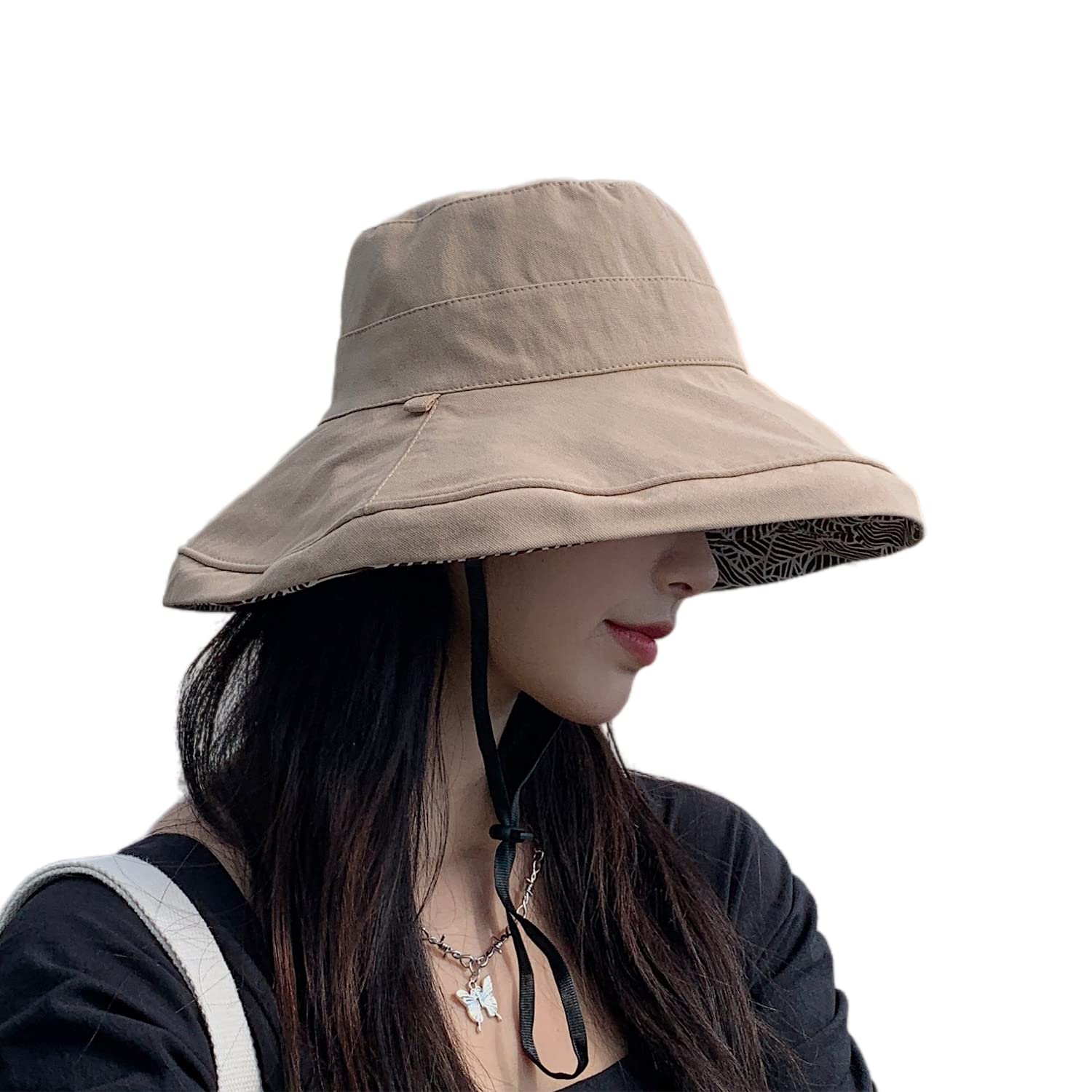 FaroDor Sombrero de pescador reversible plegable para mujer, protección solar UV, ala ancha, gorra de playa de verano, 6albaricoque, Talla única
