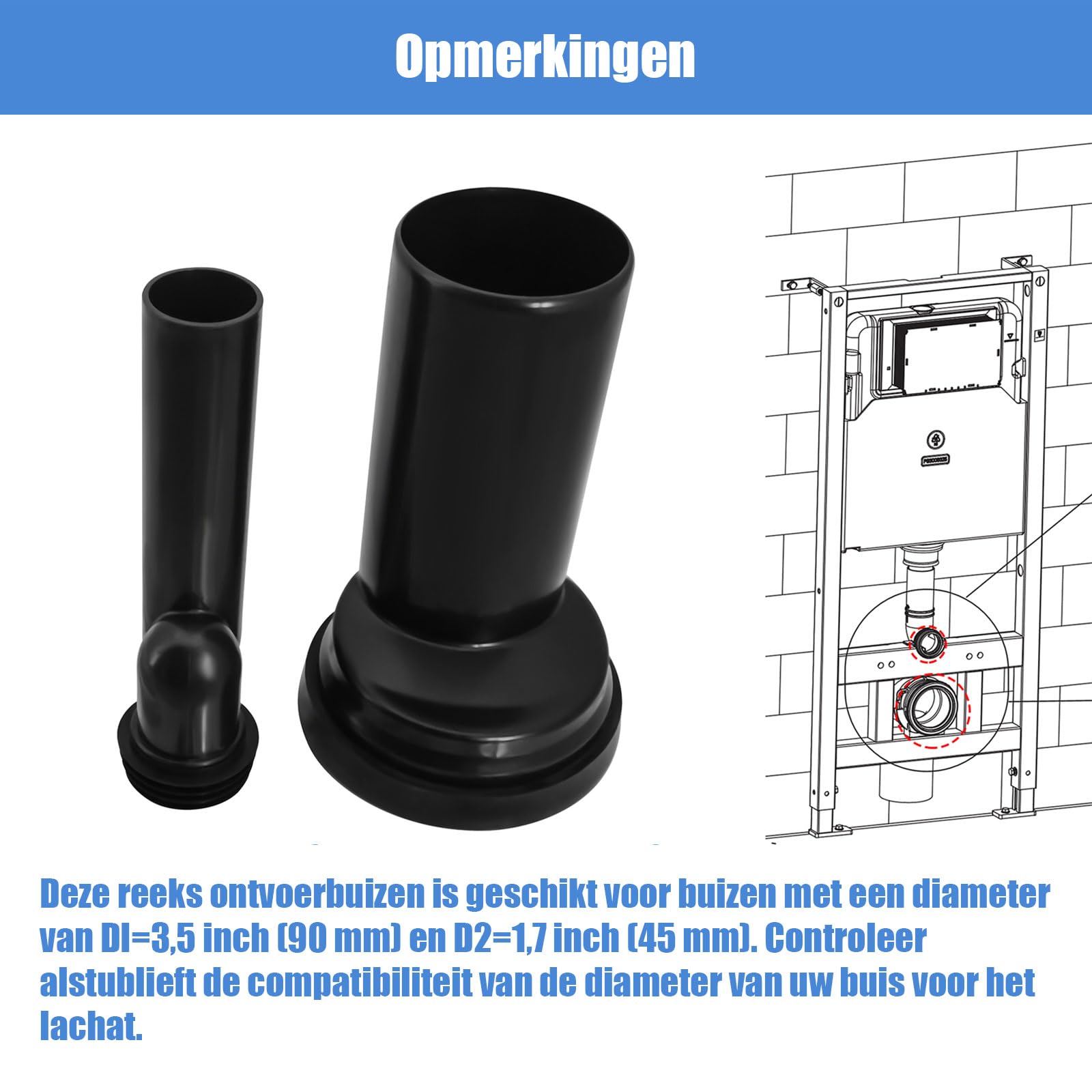 Zestaw przyłączeniowy do WC Mendorio – przyłącze do wiszącego WC, wykonane z PE-HD, odpowiednie do średnic rur: d=90 mm, d1=45 mm, kompatybilne z rurą przyłączeniową do WC Geberit 405.116.00.1.