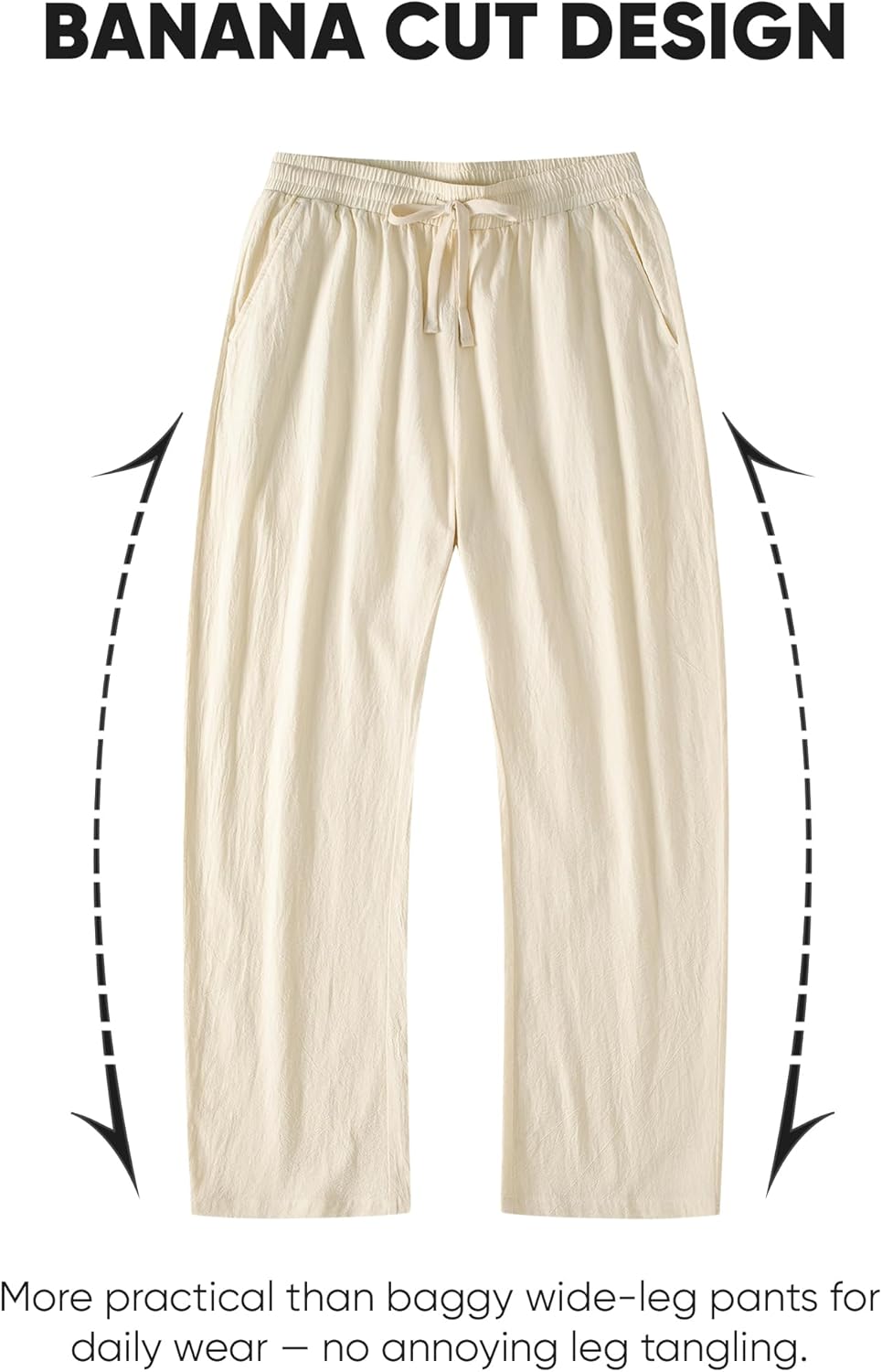 JMIERR Mens Casual Pure Cotton Baggy Pants Loose Fit Elastic Waist with Deep Pockets - Image 6