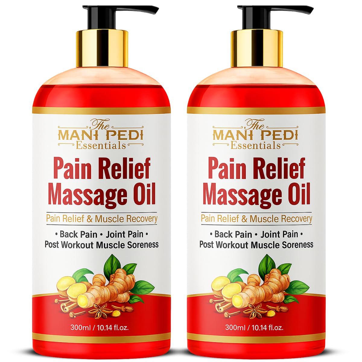 TMPE Pain Relief Massage Oil for Joint & Back Pain, Muscle Soreness With Natural Healing of Ginger, Turmeric & Clove Oils - 300ml Pack of 2