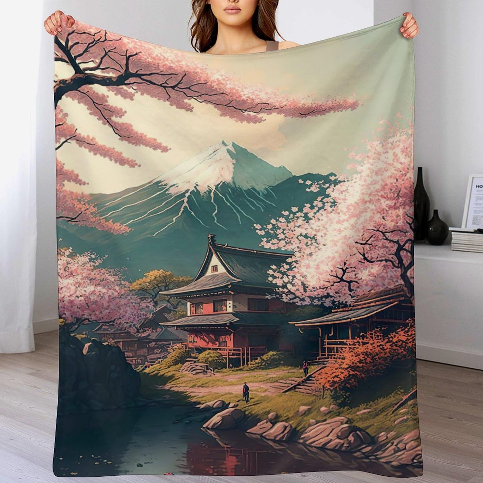 Plaid Couvertures en Flannel Cerise Tree Japon pour Soirée Canapé