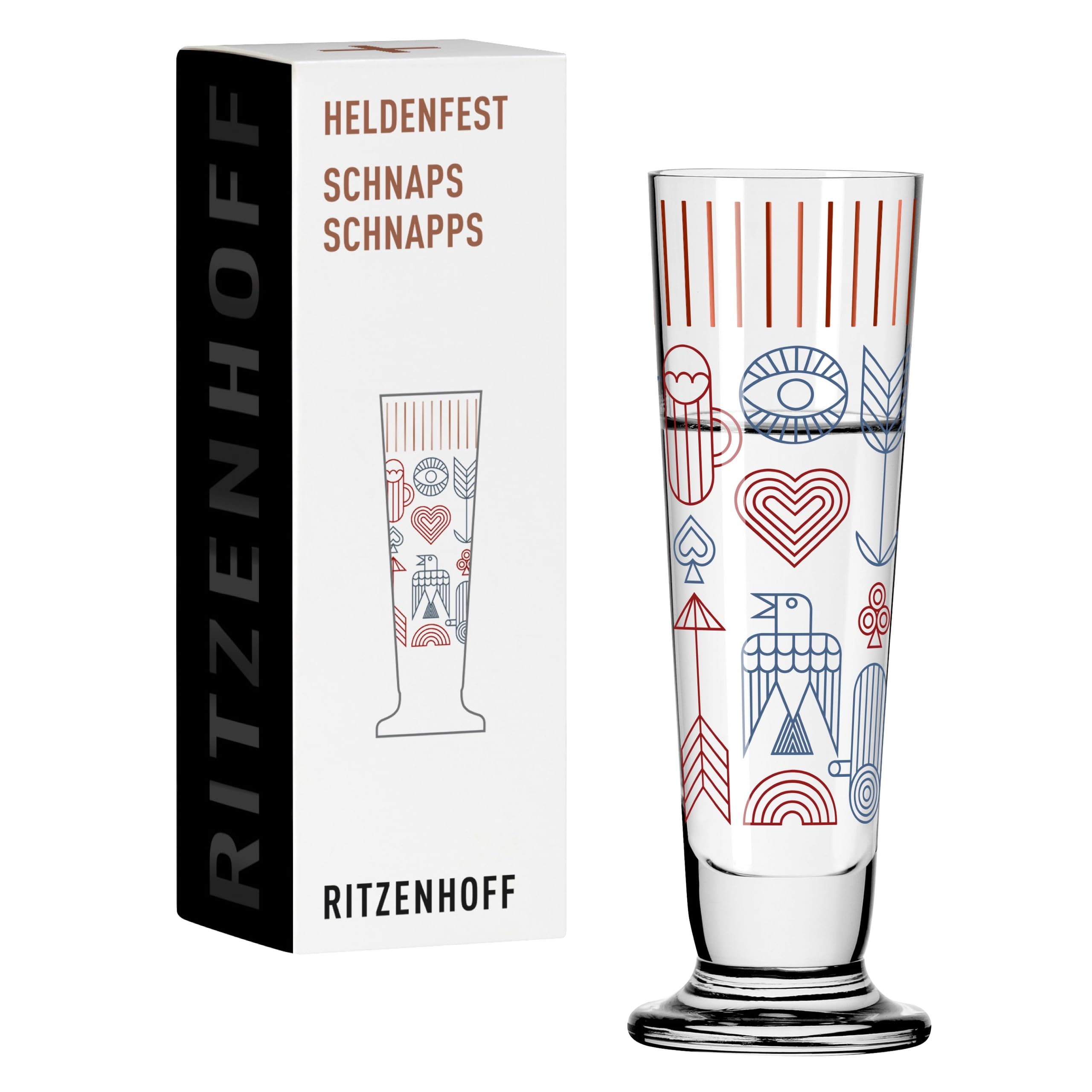 RITZENHOFF1061015 Shot Glass 40 ml - Heldenfest Series, Motif No. 15, Shot Glass 4 cl Round, Multi-Coloured, Made in Germany