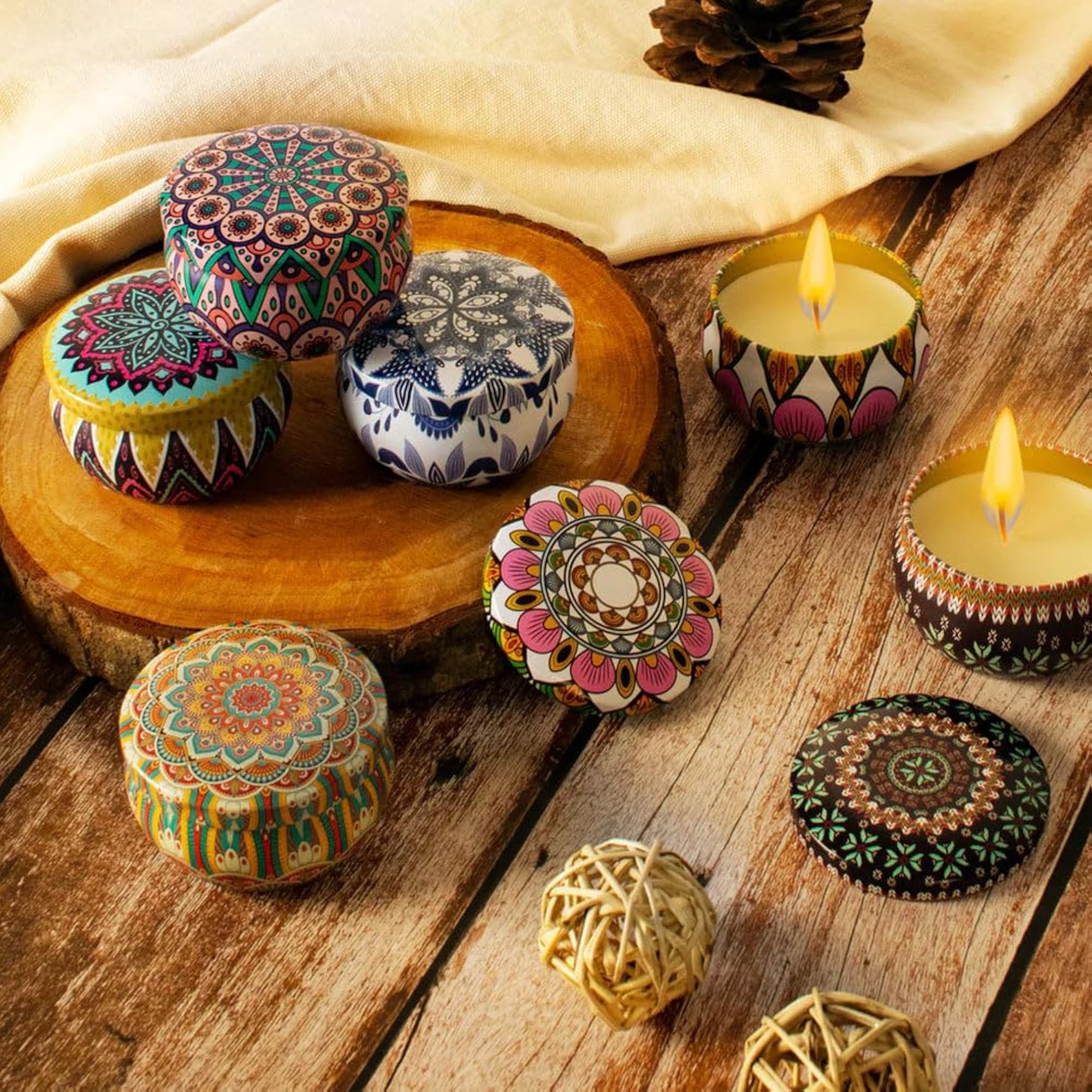Mandala Printed Metal Candle Container Set, 4-Piece