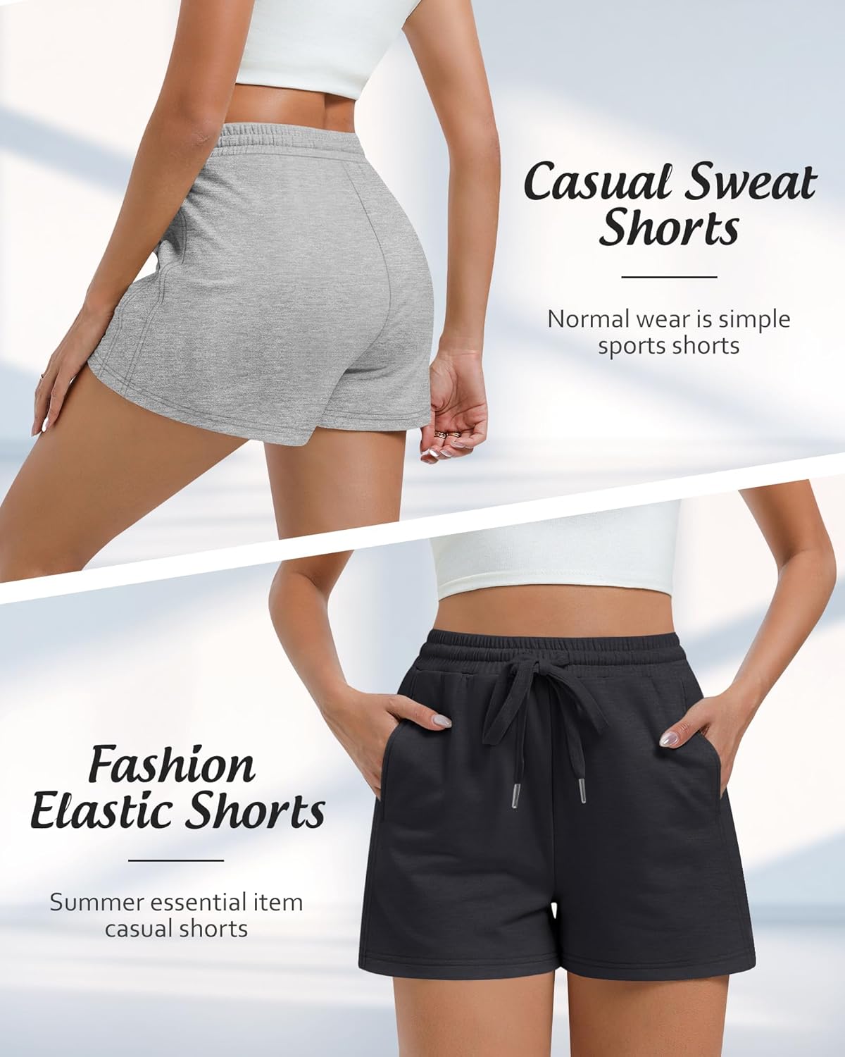 4 Pack Women Drawstring Sweat Shorts Elastic High Waist Athletic Running Short Pants Workout Comfy with Pockets - Image 3