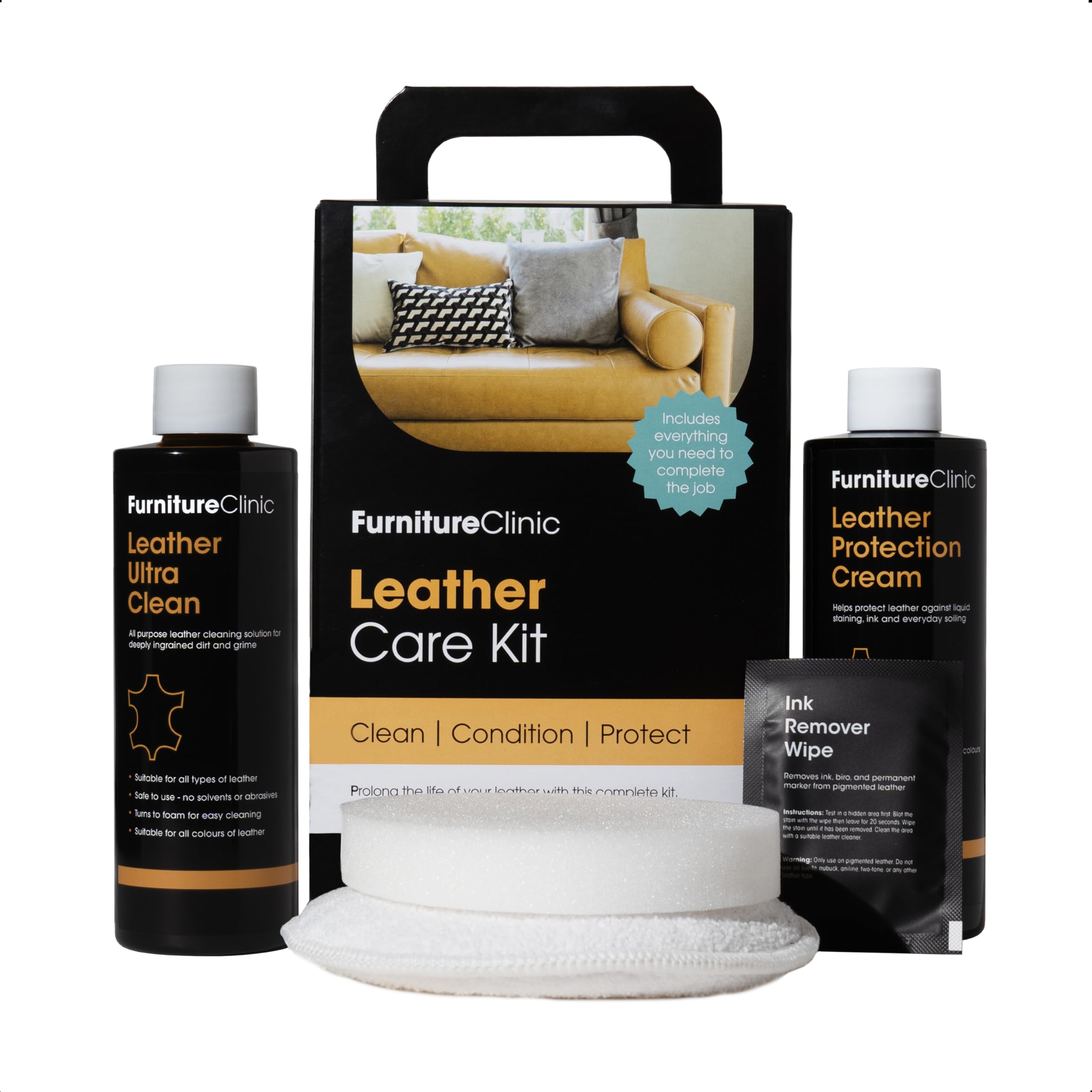 Leather Furniture Care Kit - Premium Cleaning Kit for Sofas & Furniture - 250ml Cleaner & Conditioner – For All Types of Leather
