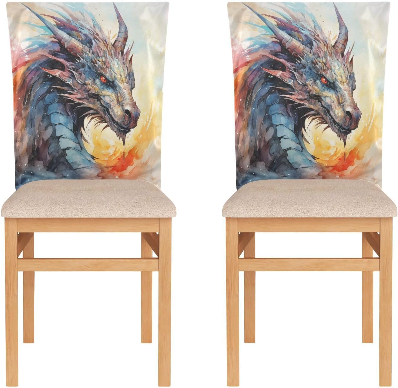 ALAZA Dragon Art Chair Back Cover Set of 6, Washable Reusable Removable Chair Slipcovers Decorative Chair Cover for Home Kitchen Wedding Party