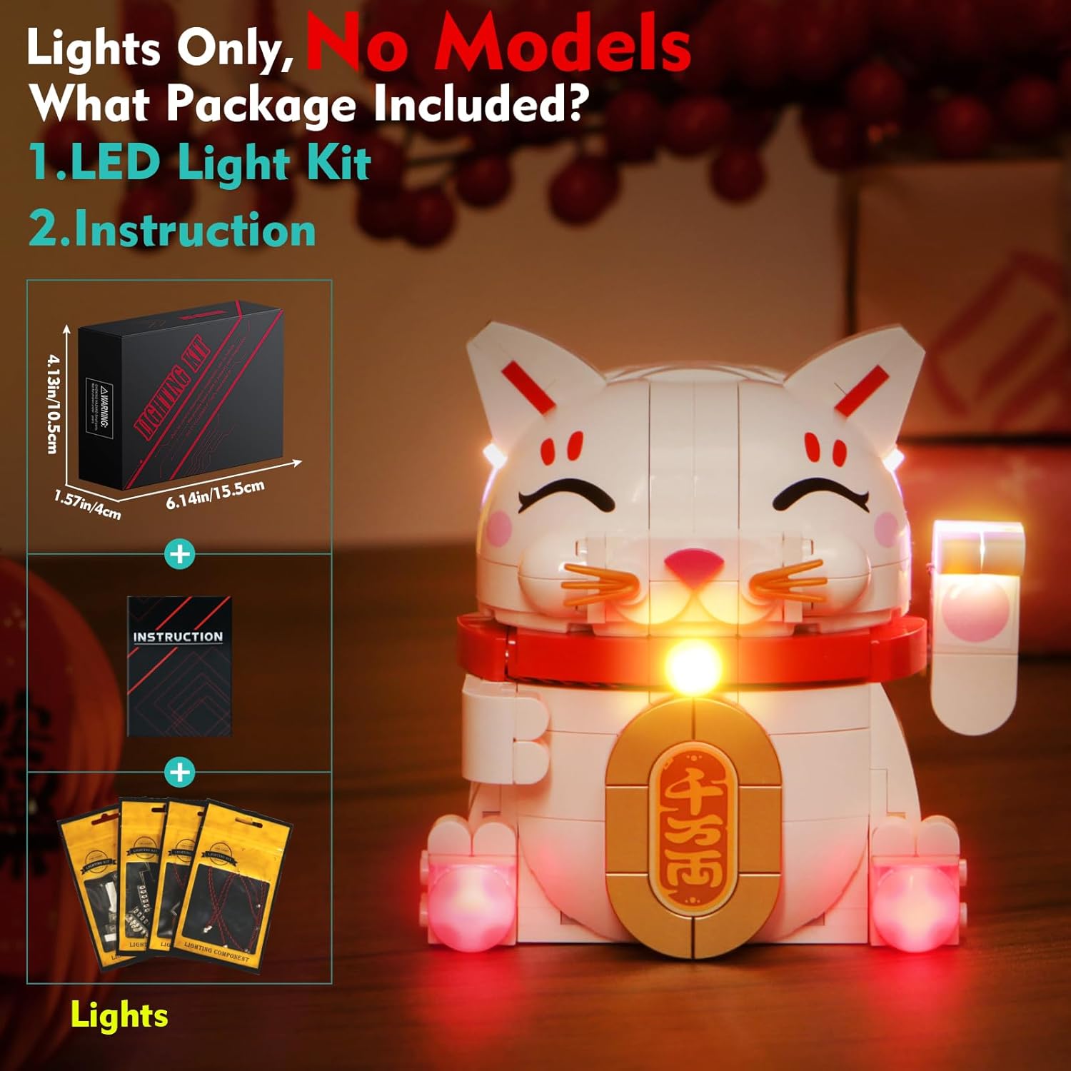 LocoLee Light kit Compatible with Lego Lucky Cat - No Model Only Light, LED Lighting Accessories Compatible with Lego Lucky Cat 40813